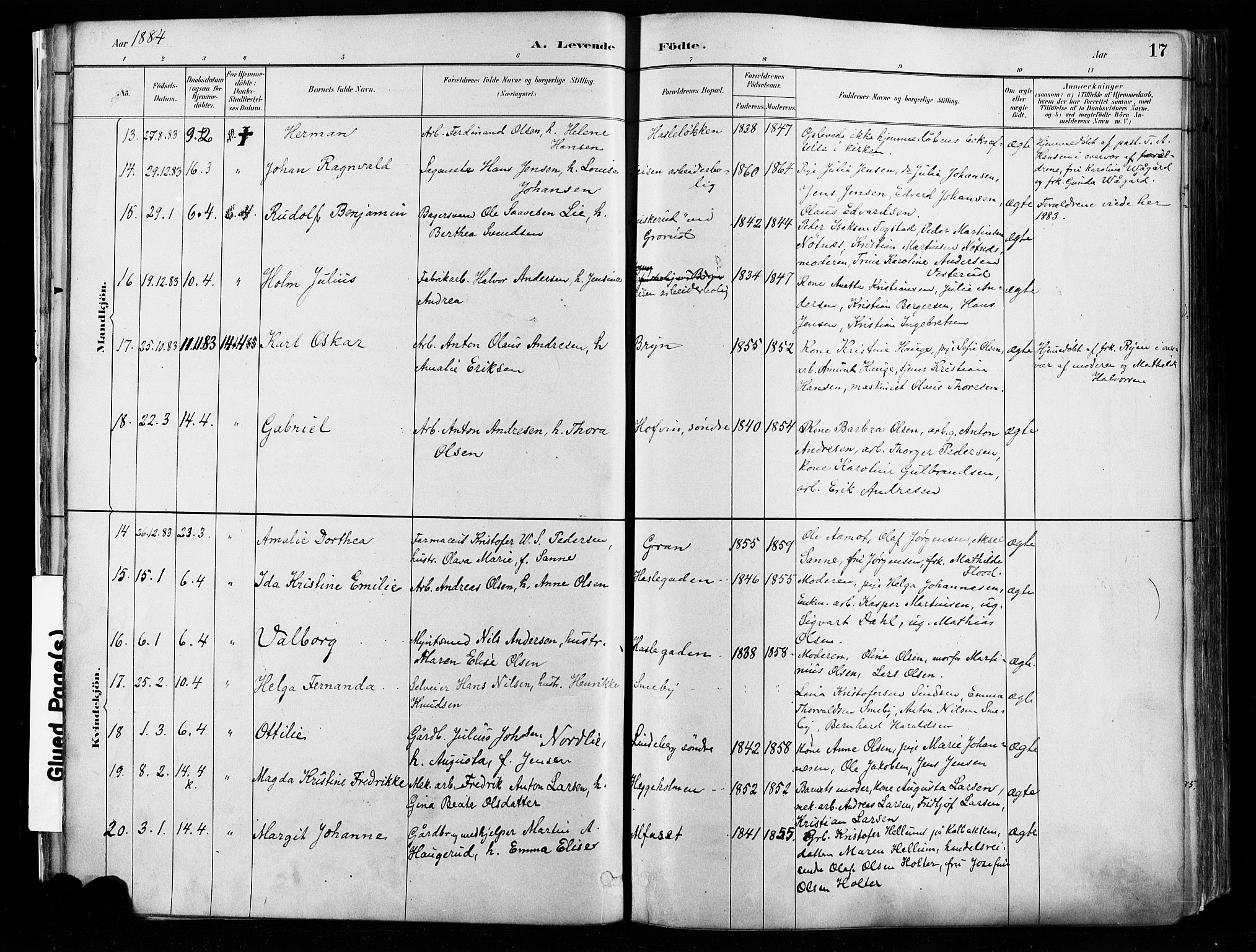 Østre Aker prestekontor Kirkebøker, AV/SAO-A-10840/F/Fa/L0008: Parish register (official) no. I 8, 1883-1894, p. 17