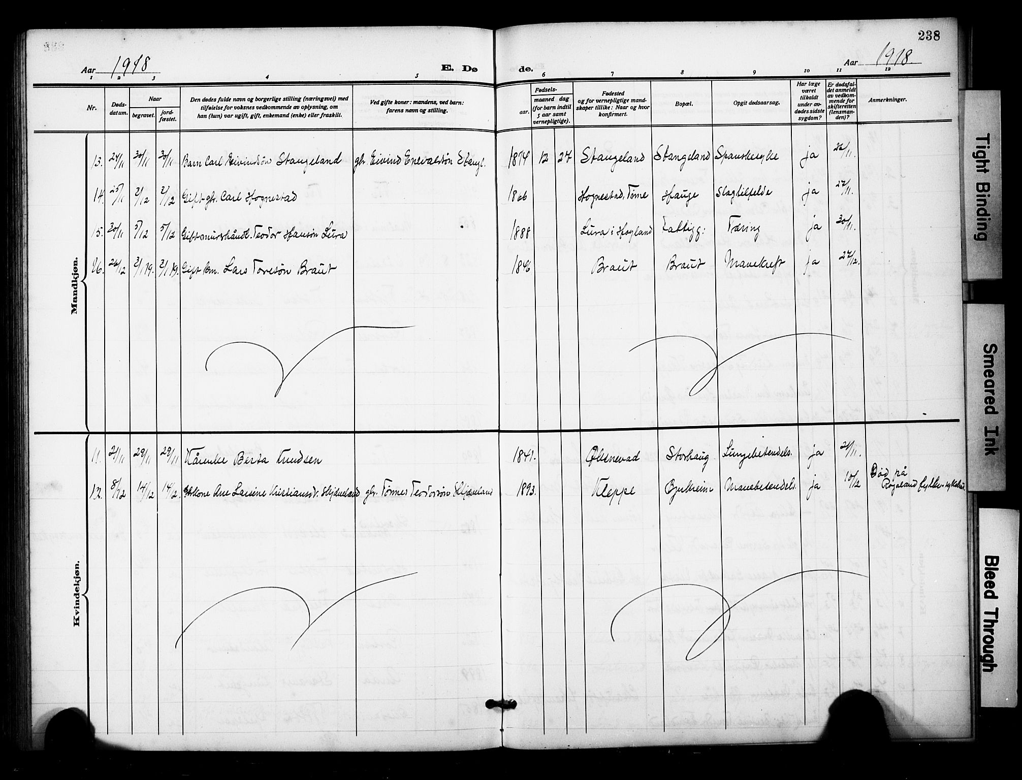 Klepp sokneprestkontor, AV/SAST-A-101803/001/3/30BB/L0007: Parish register (copy) no. B 7, 1908-1934, p. 238