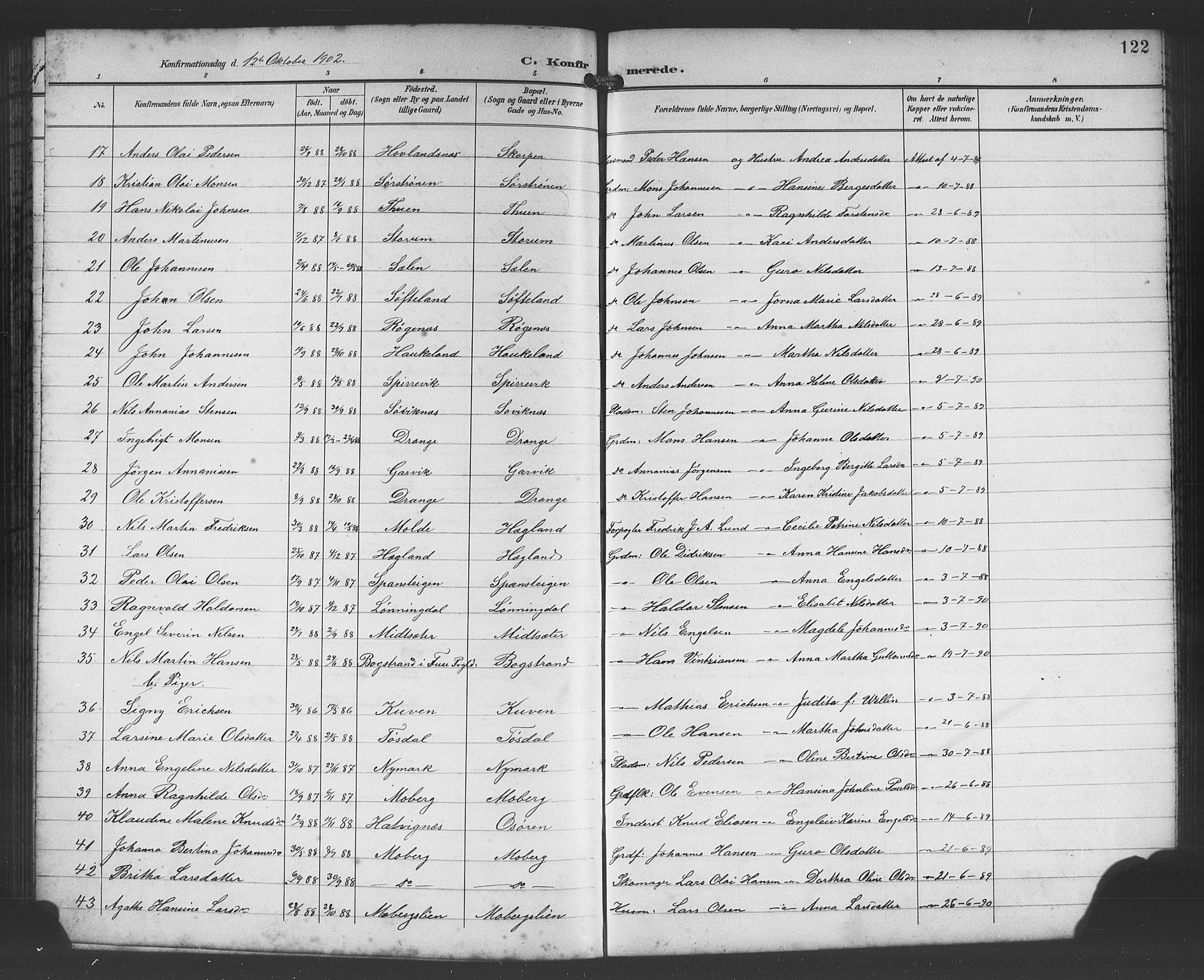 Os sokneprestembete, SAB/A-99929: Parish register (copy) no. A 3, 1897-1913, p. 122