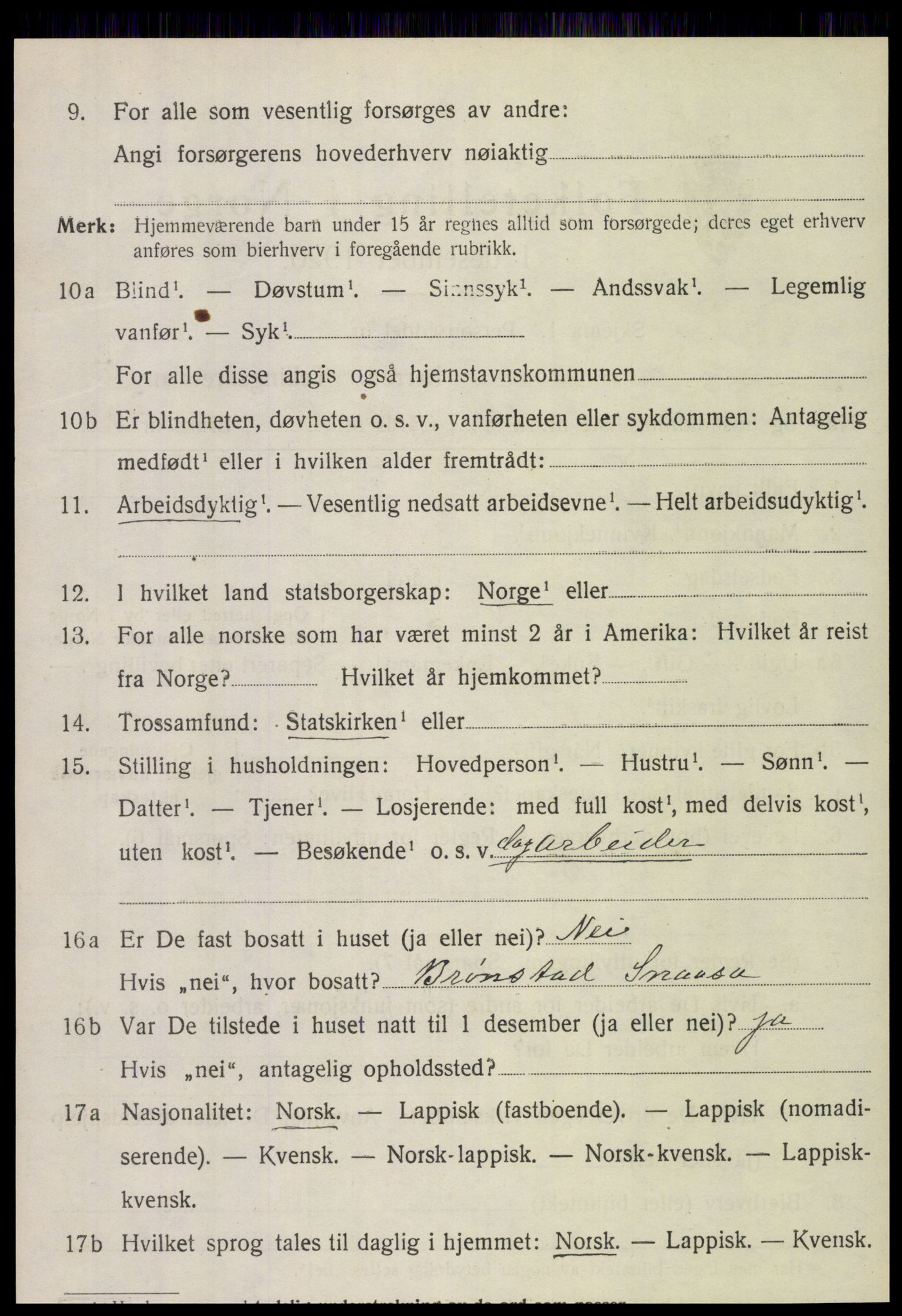 SAT, 1920 census for Snåsa, 1920, p. 5953