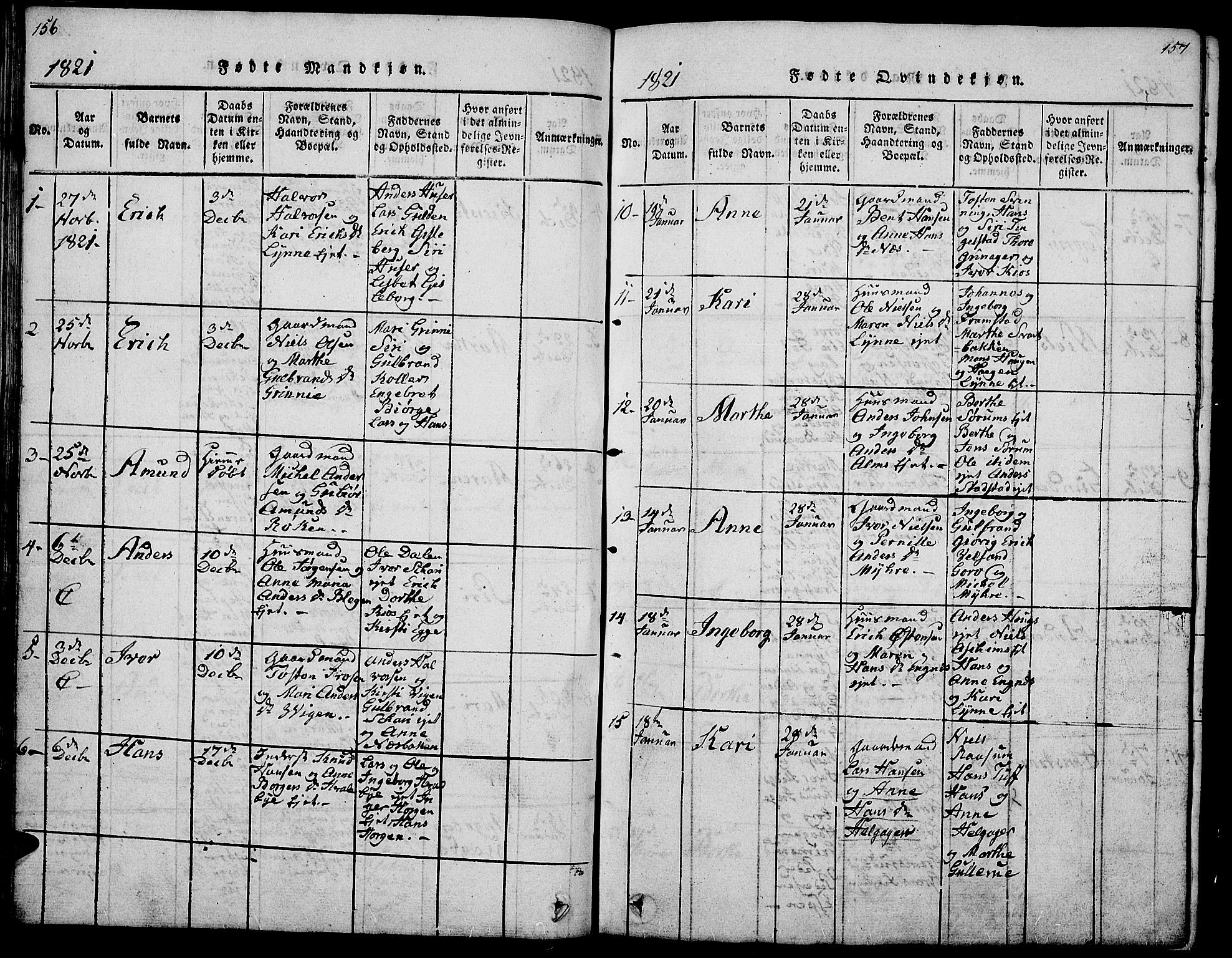 Gran prestekontor, SAH/PREST-112/H/Ha/Hab/L0001: Parish register (copy) no. 1, 1815-1824, p. 156-157