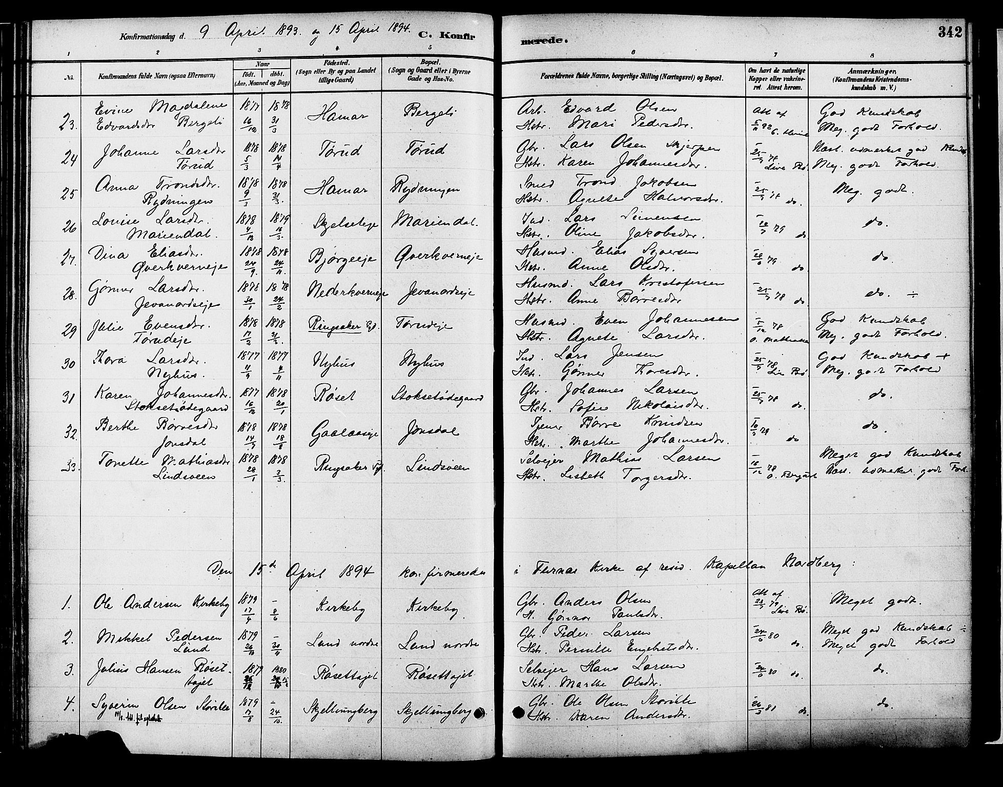 Vang prestekontor, Hedmark, SAH/PREST-008/H/Ha/Haa/L0018B: Parish register (official) no. 18B, 1880-1906, p. 342