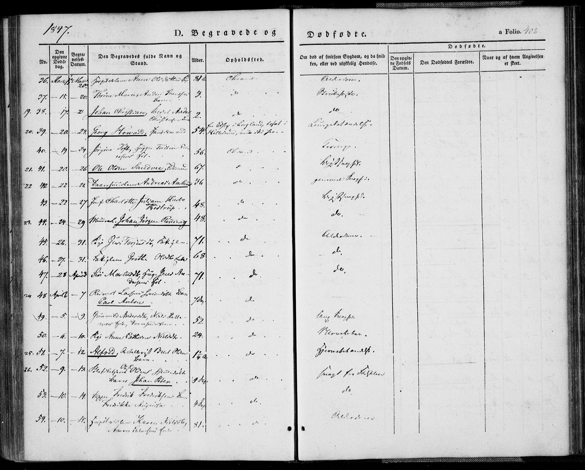 Kristiansand domprosti, SAK/1112-0006/F/Fa/L0013: Parish register (official) no. A 13, 1842-1851, p. 402