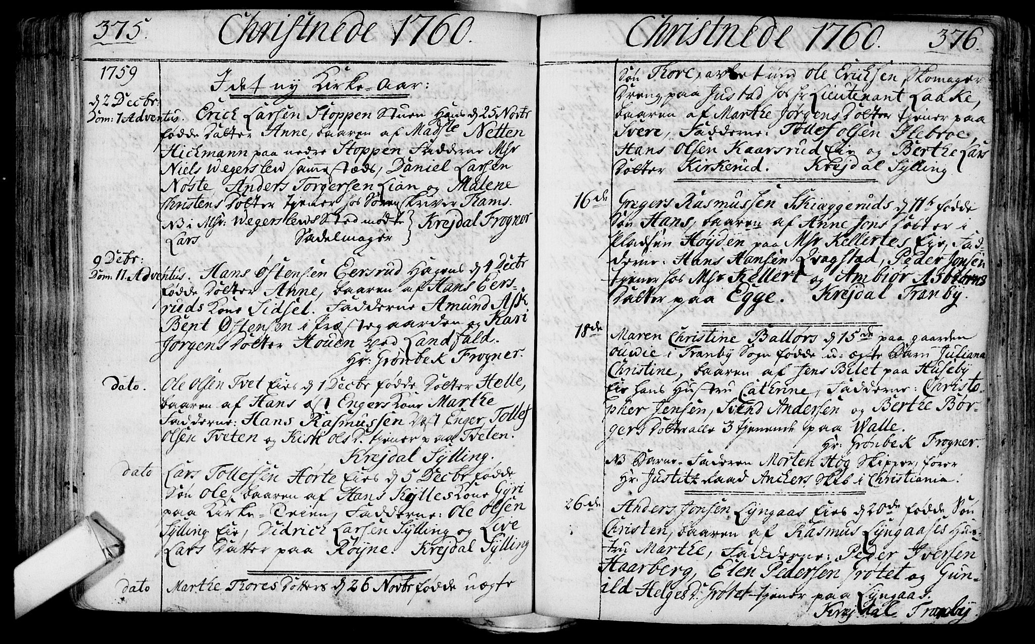 Lier kirkebøker, SAKO/A-230/F/Fa/L0004: Parish register (official) no. I 4, 1749-1764, p. 375-376