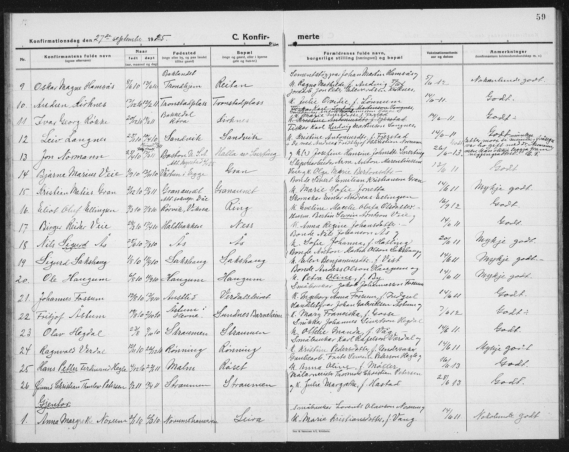 Ministerialprotokoller, klokkerbøker og fødselsregistre - Nord-Trøndelag, SAT/A-1458/730/L0303: Parish register (copy) no. 730C06, 1924-1933, p. 59