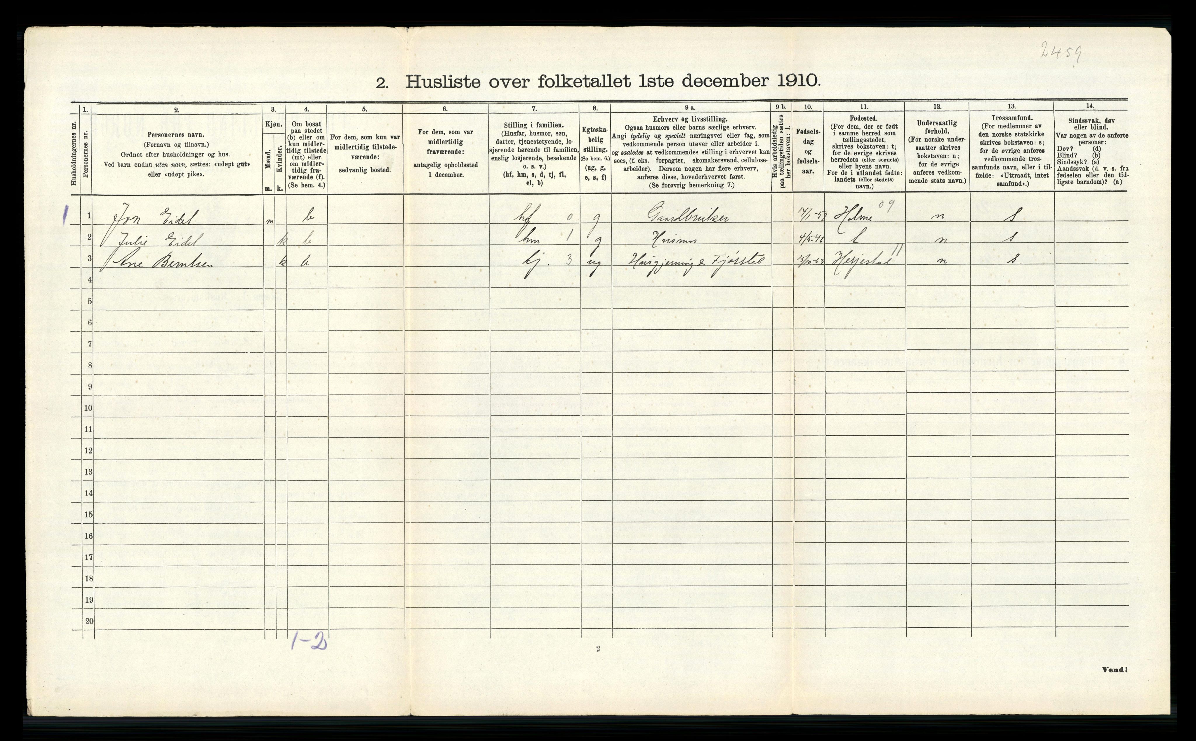 RA, 1910 census for Oddernes, 1910, p. 956