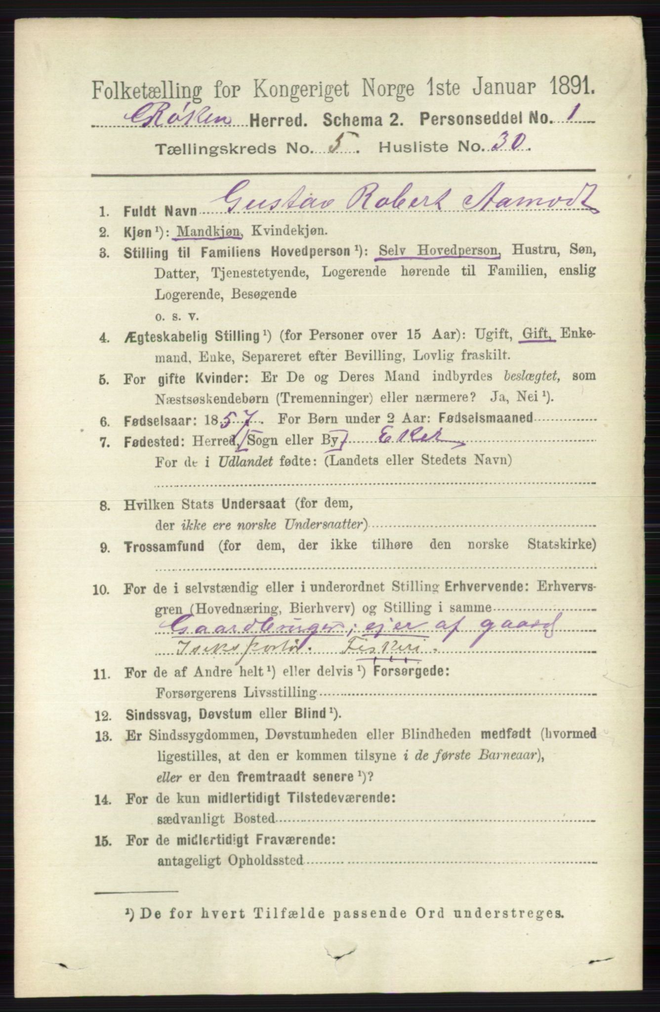 RA, 1891 census for 0627 Røyken, 1891, p. 3045