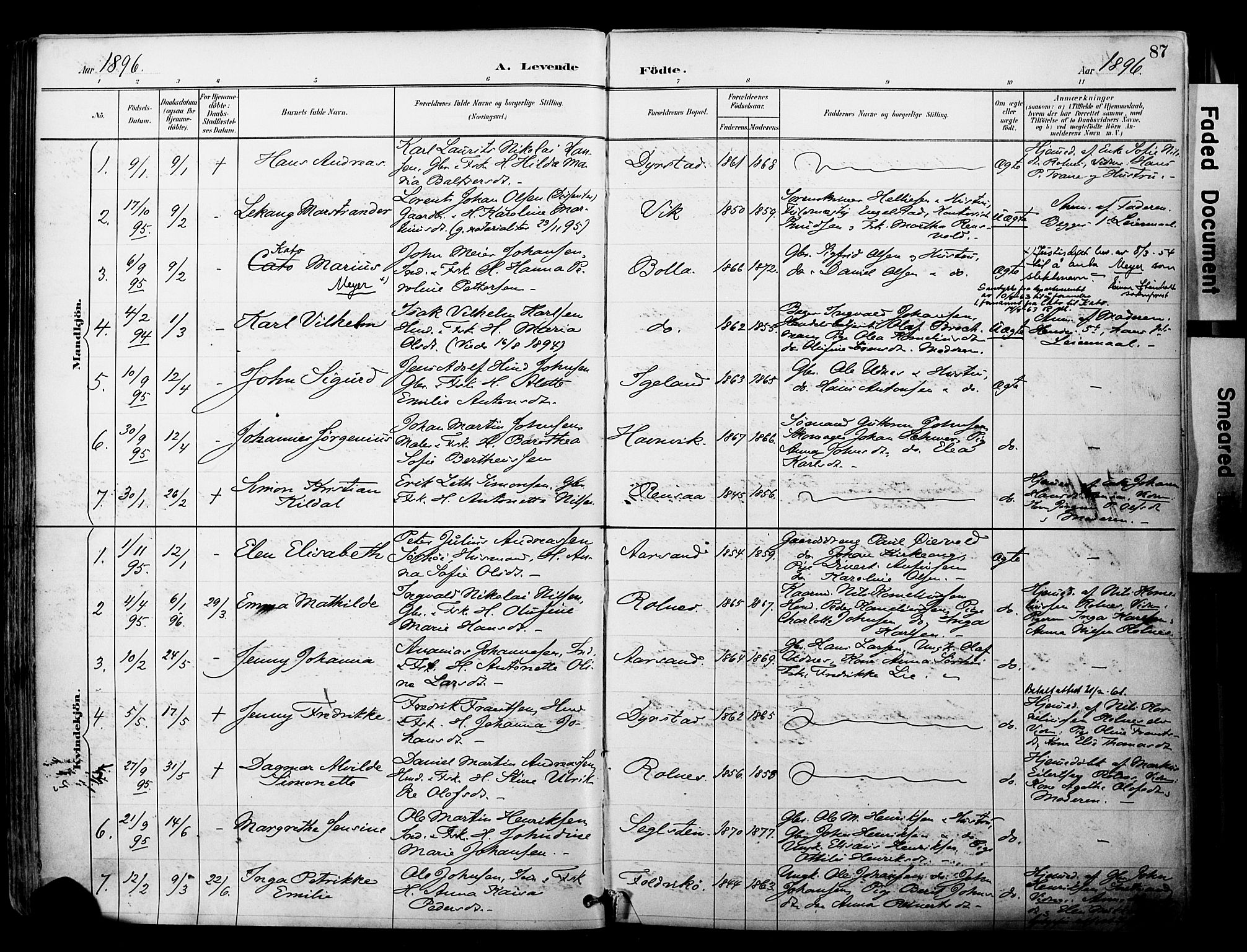 Ibestad sokneprestembete, SATØ/S-0077/H/Ha/Haa/L0012kirke: Parish register (official) no. 12, 1890-1900, p. 87