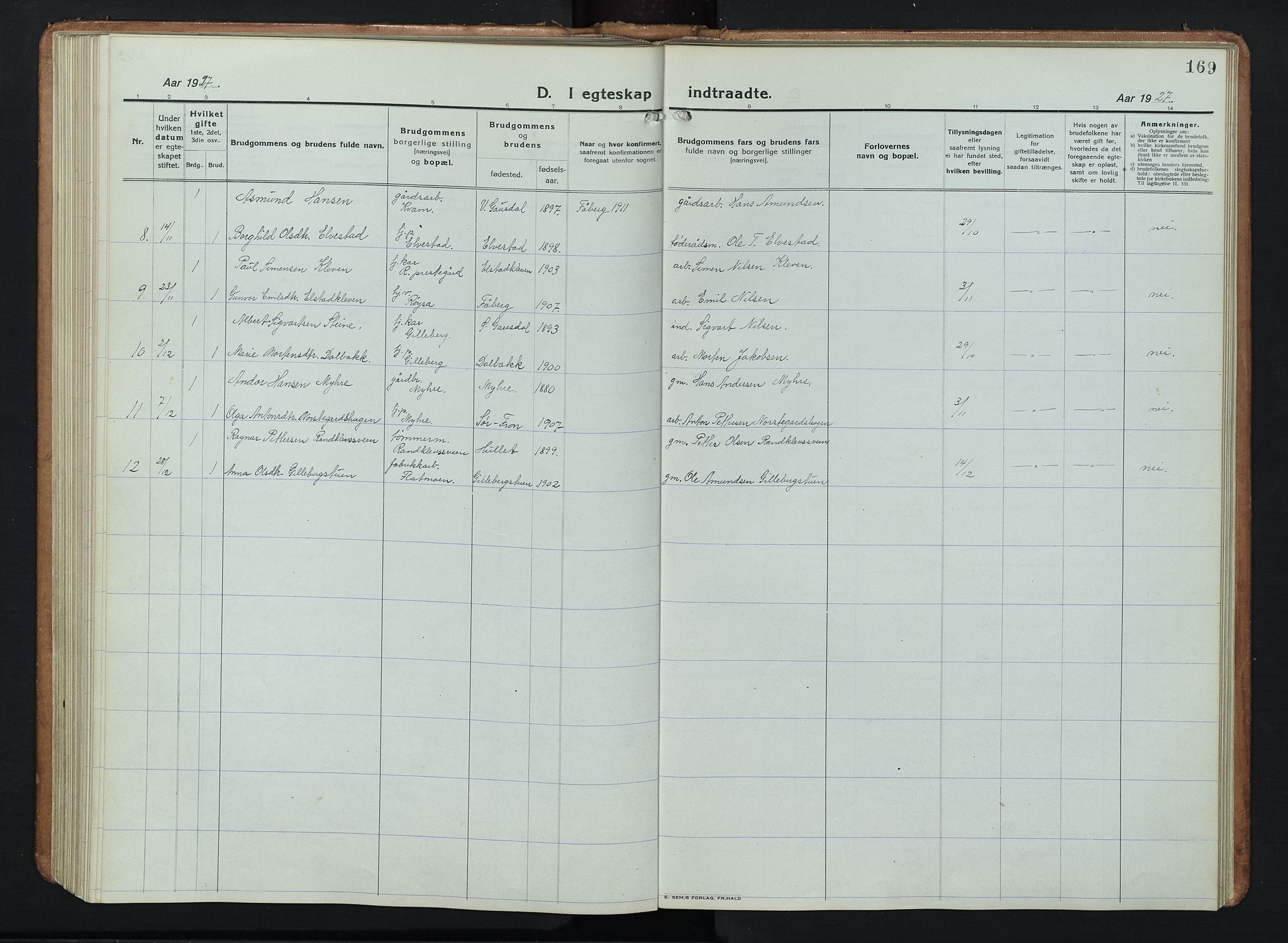 Ringebu prestekontor, AV/SAH-PREST-082/H/Ha/Hab/L0011: Parish register (copy) no. 11, 1921-1943, p. 169