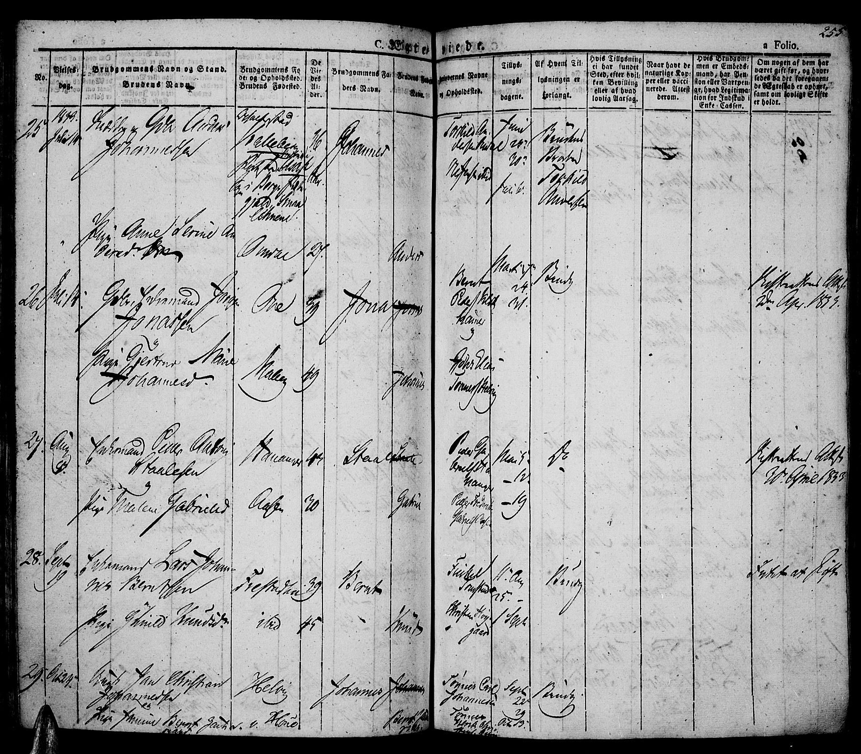 Lista sokneprestkontor, AV/SAK-1111-0027/F/Fa/L0008: Parish register (official) no. A 8, 1823-1835, p. 255
