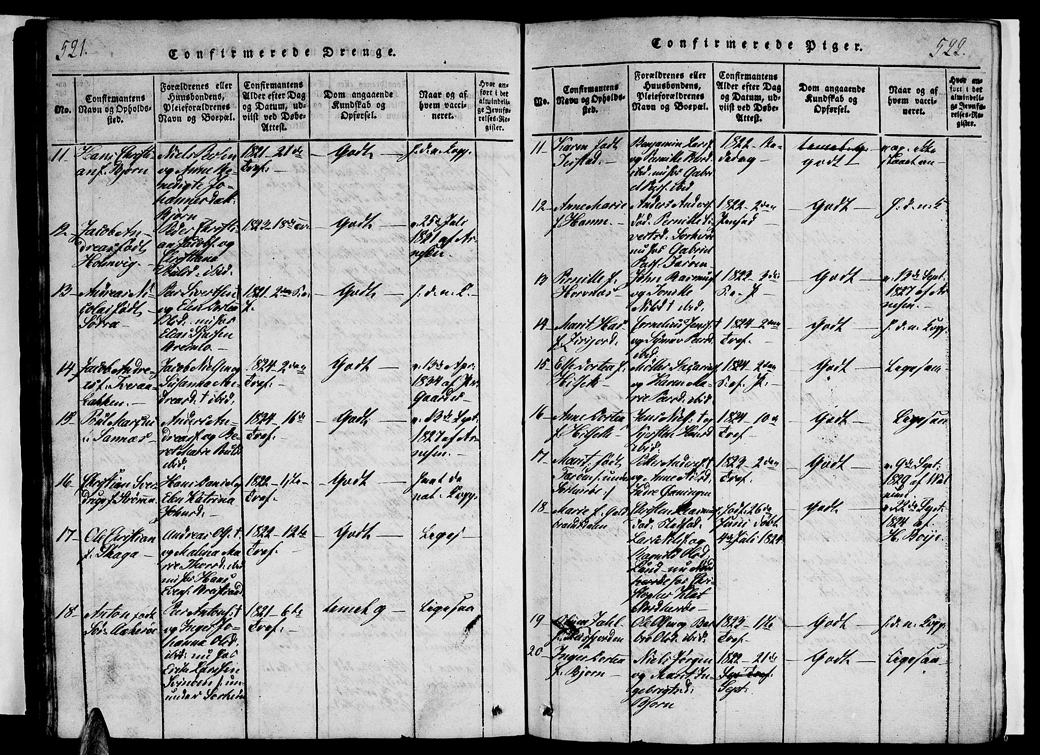 Ministerialprotokoller, klokkerbøker og fødselsregistre - Nordland, AV/SAT-A-1459/834/L0510: Parish register (copy) no. 834C01, 1820-1847, p. 521-522