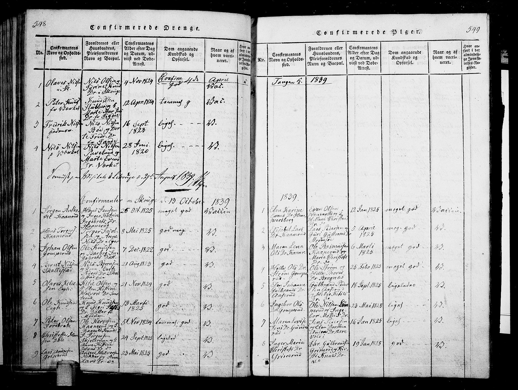 Skoger kirkebøker, SAKO/A-59/G/Ga/L0001: Parish register (copy) no. I 1, 1814-1845, p. 548-549