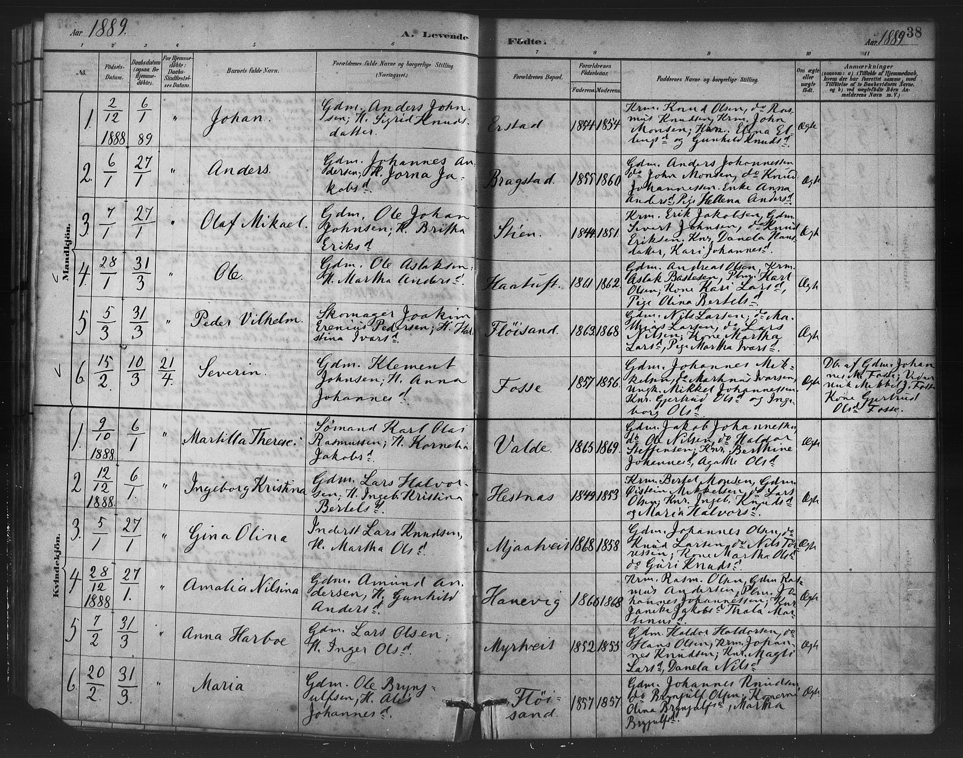 Alversund Sokneprestembete, SAB/A-73901/H/Ha/Haa/Haac/L0001: Parish register (official) no. C 1, 1882-1900, p. 38