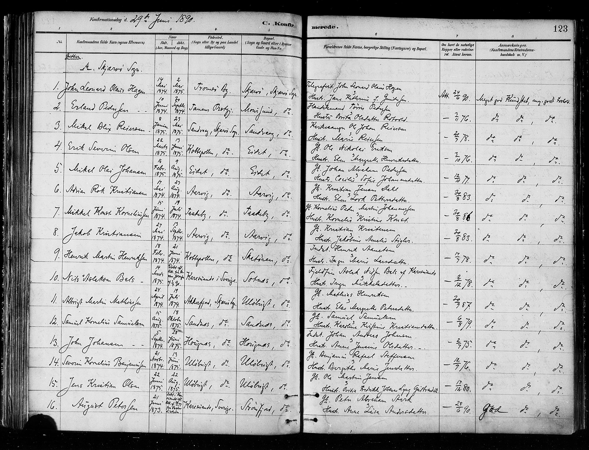 Skjervøy sokneprestkontor, SATØ/S-1300/H/Ha/Haa/L0010kirke: Parish register (official) no. 10, 1887-1898, p. 123