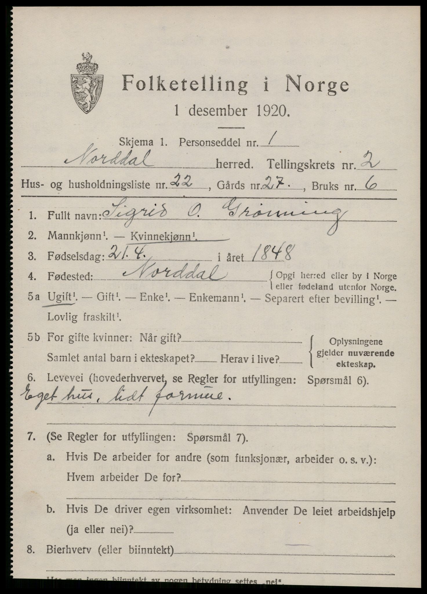 SAT, 1920 census for Norddal, 1920, p. 1969