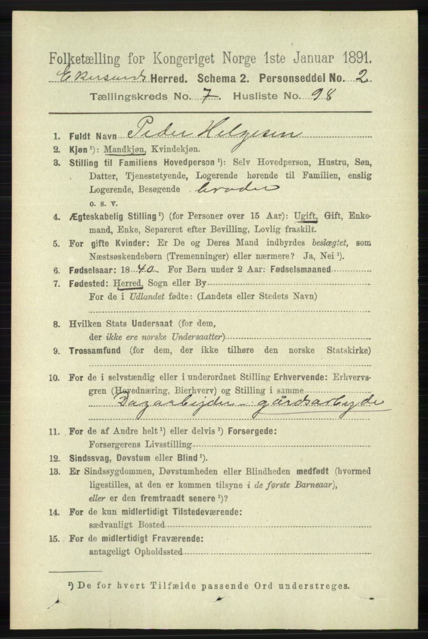 RA, 1891 census for 1116 Eigersund herred, 1891, p. 3397