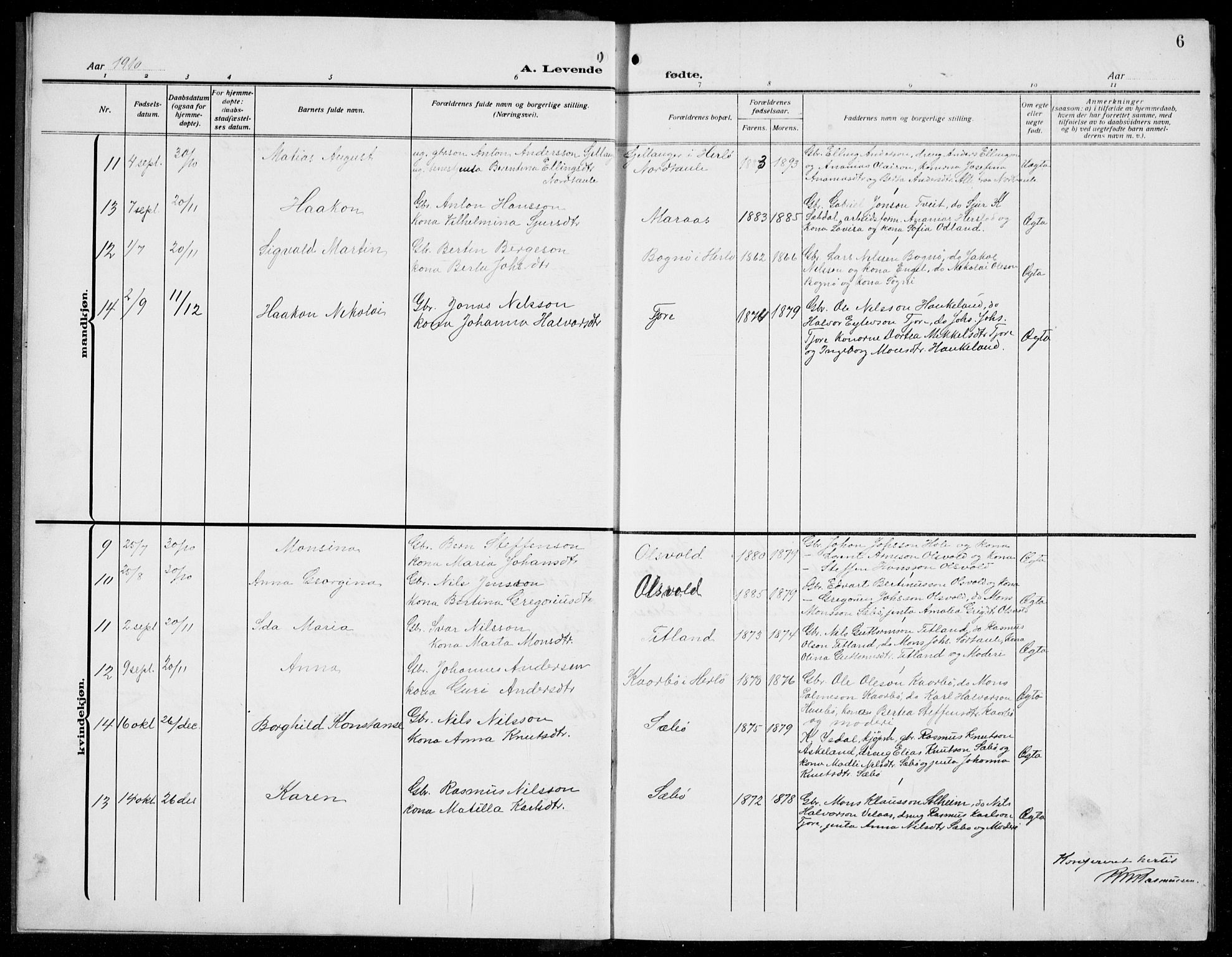 Manger sokneprestembete, AV/SAB-A-76801/H/Hab: Parish register (copy) no. D  4, 1910-1935, p. 6