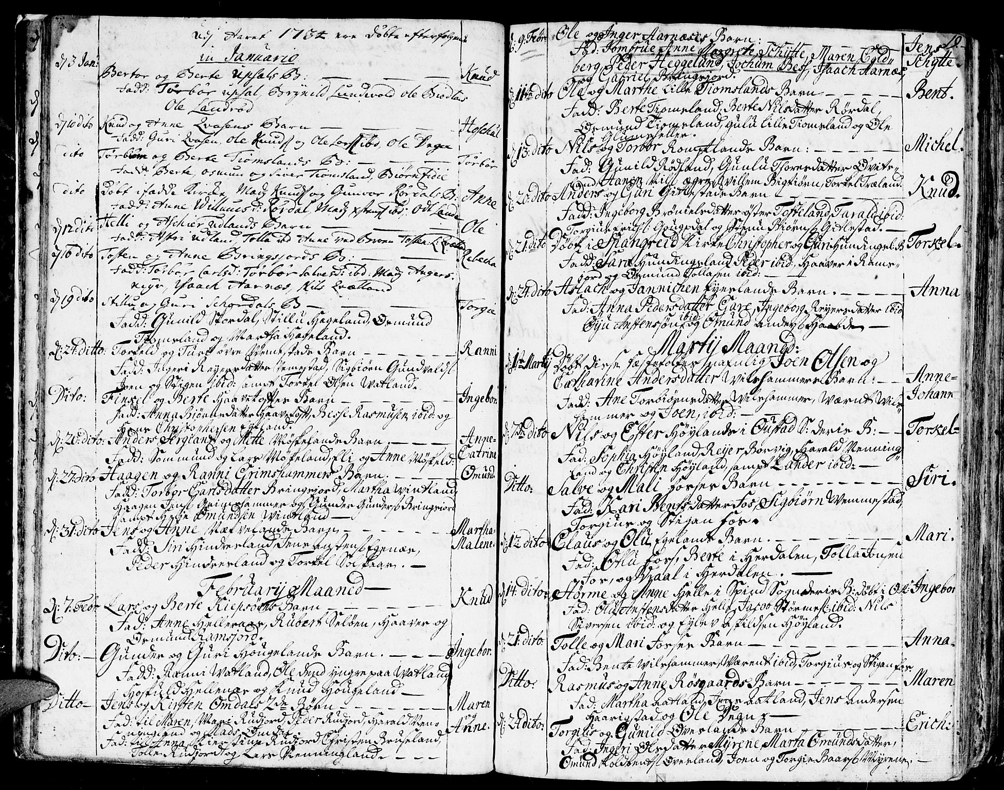 Lyngdal sokneprestkontor, SAK/1111-0029/F/Fa/Fac/L0001: Parish register (official) no. A 1, 1727-1779, p. 19