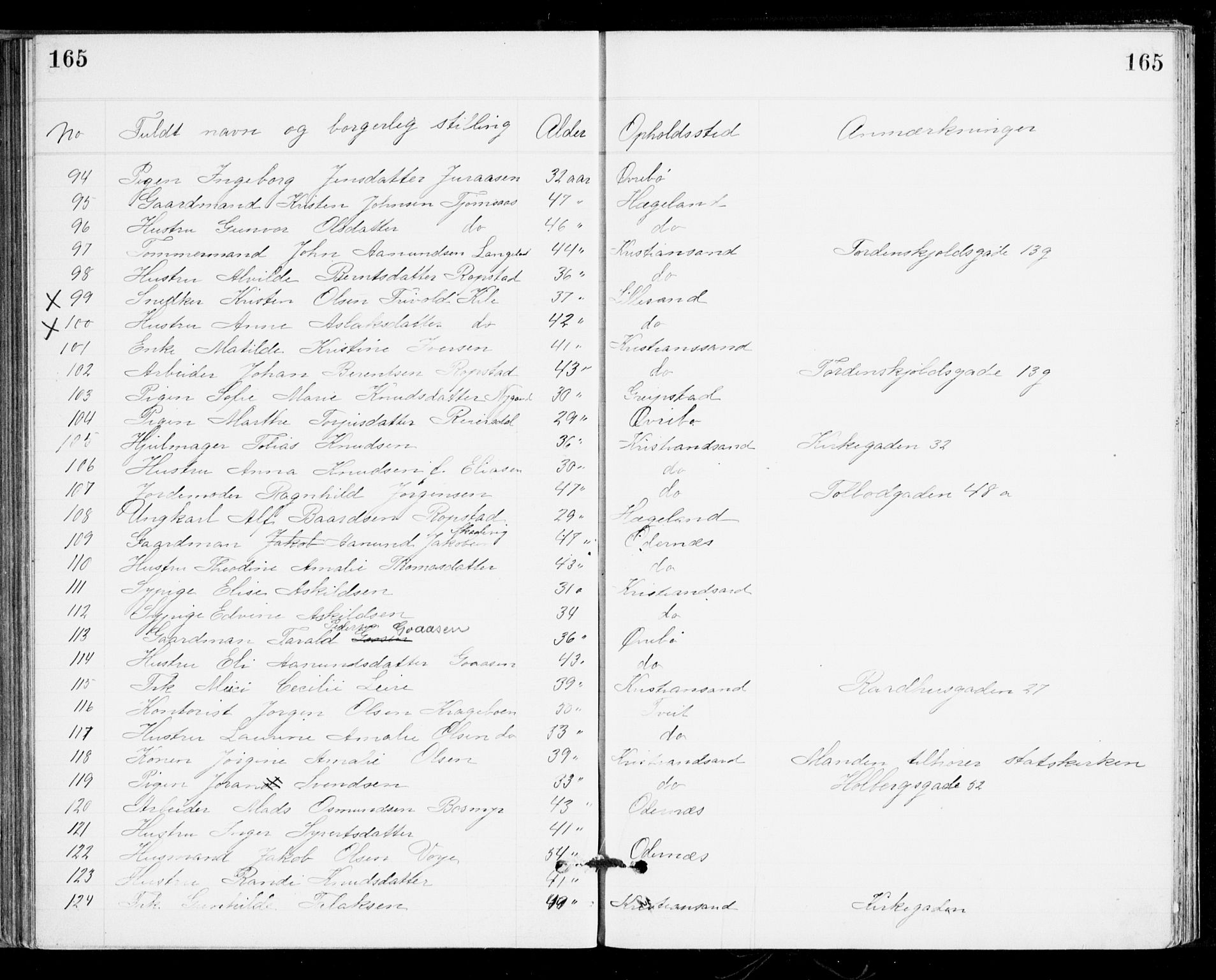 Den evangelisk-lutherske frikirke, Kristiansand, AV/SAK-1292-0017/F/Fa/L0002: Dissenter register no. F 10, 1889-1892, p. 165