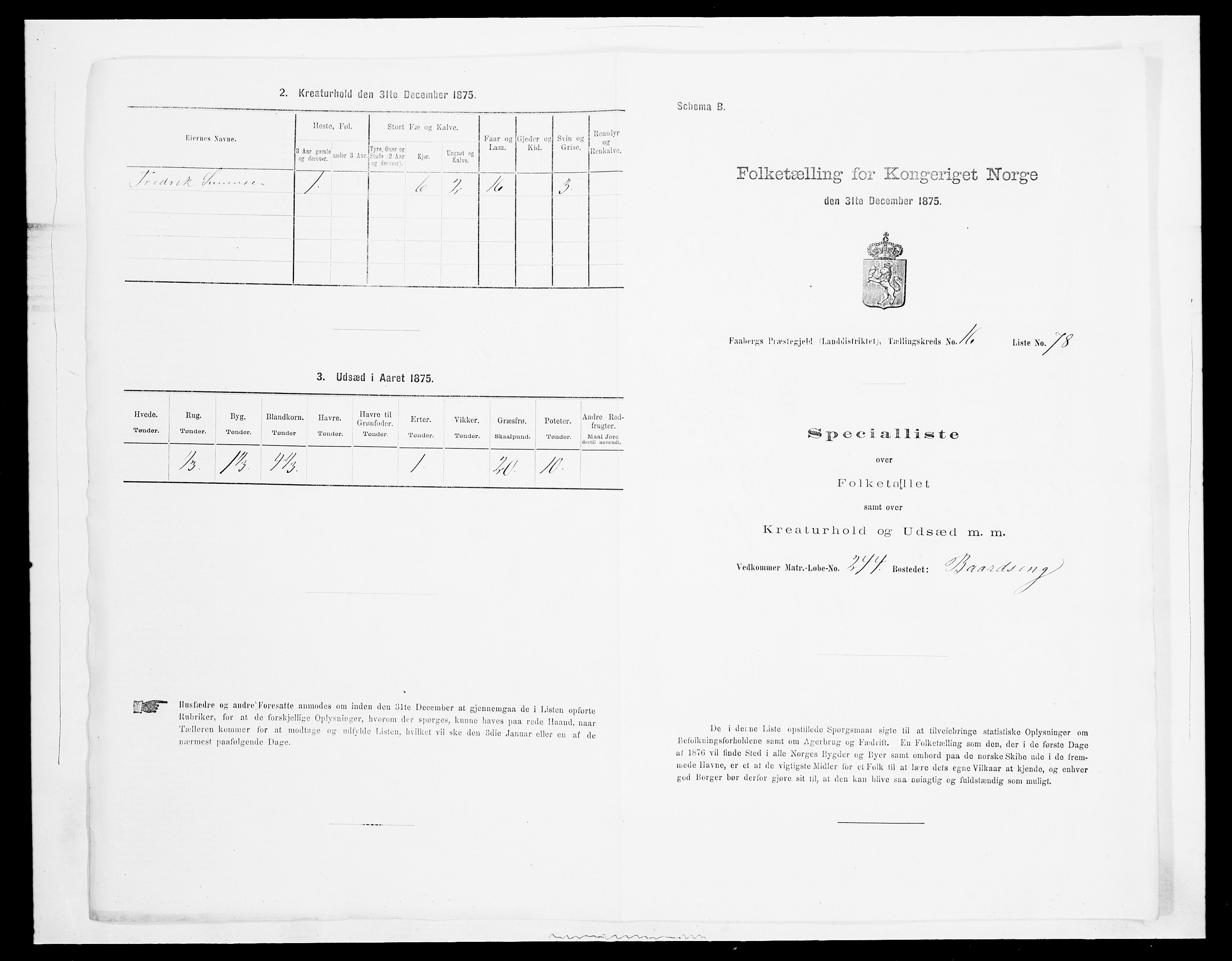 SAH, 1875 census for 0524L Fåberg/Fåberg og Lillehammer, 1875, p. 2071