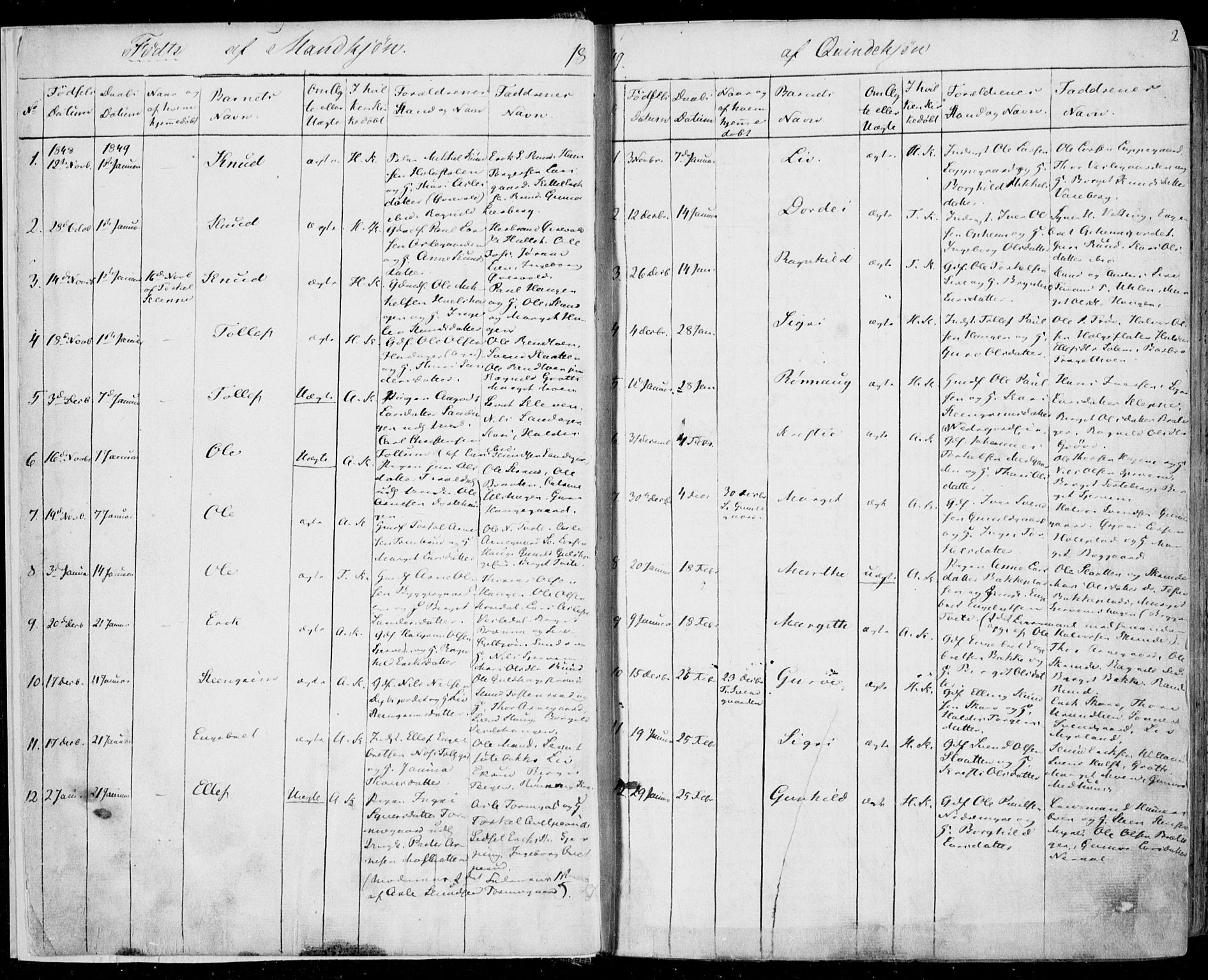 Ål kirkebøker, AV/SAKO-A-249/F/Fa/L0006: Parish register (official) no. I 6, 1849-1864, p. 2