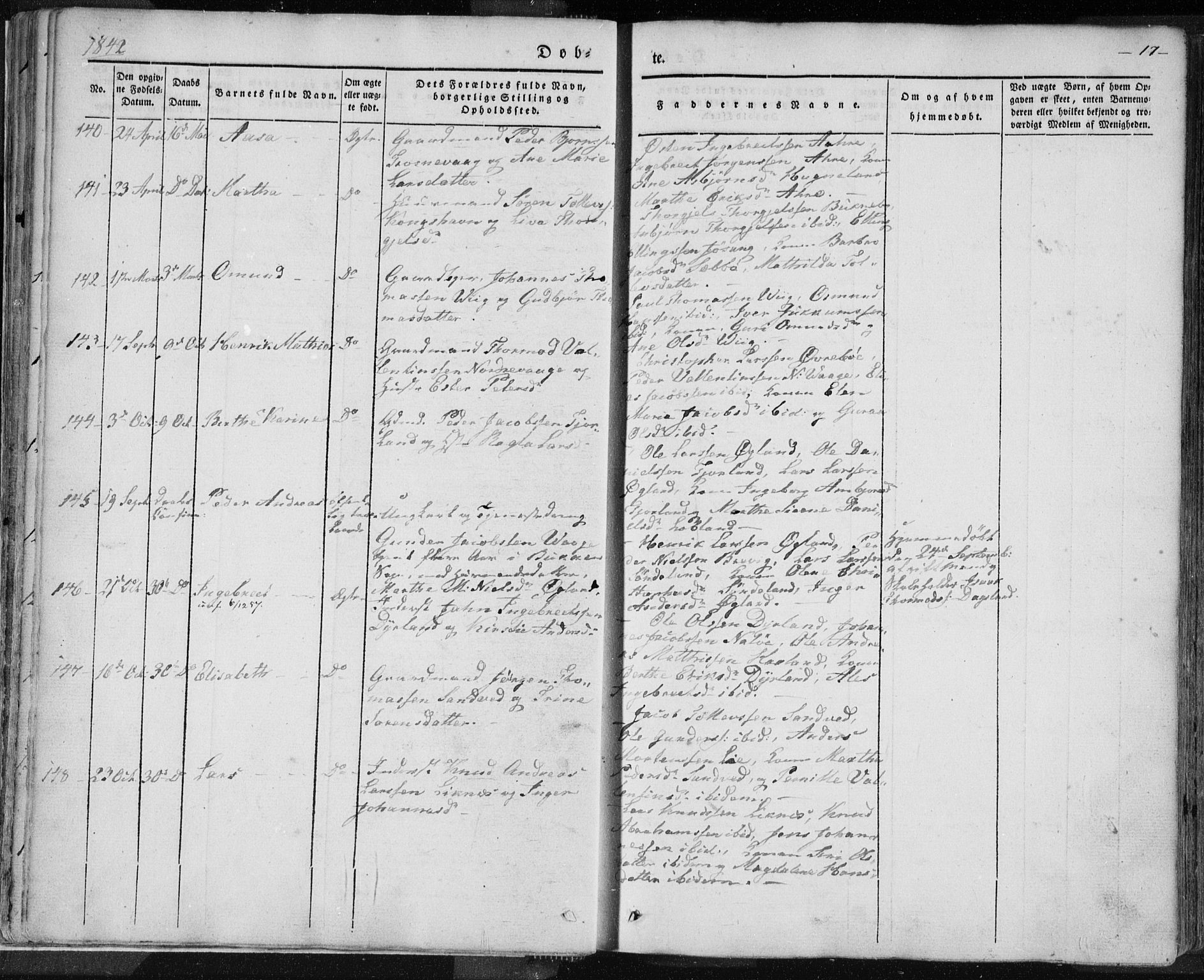 Skudenes sokneprestkontor, AV/SAST-A -101849/H/Ha/Haa/L0002: Parish register (official) no. A 2.1, 1841-1846, p. 17