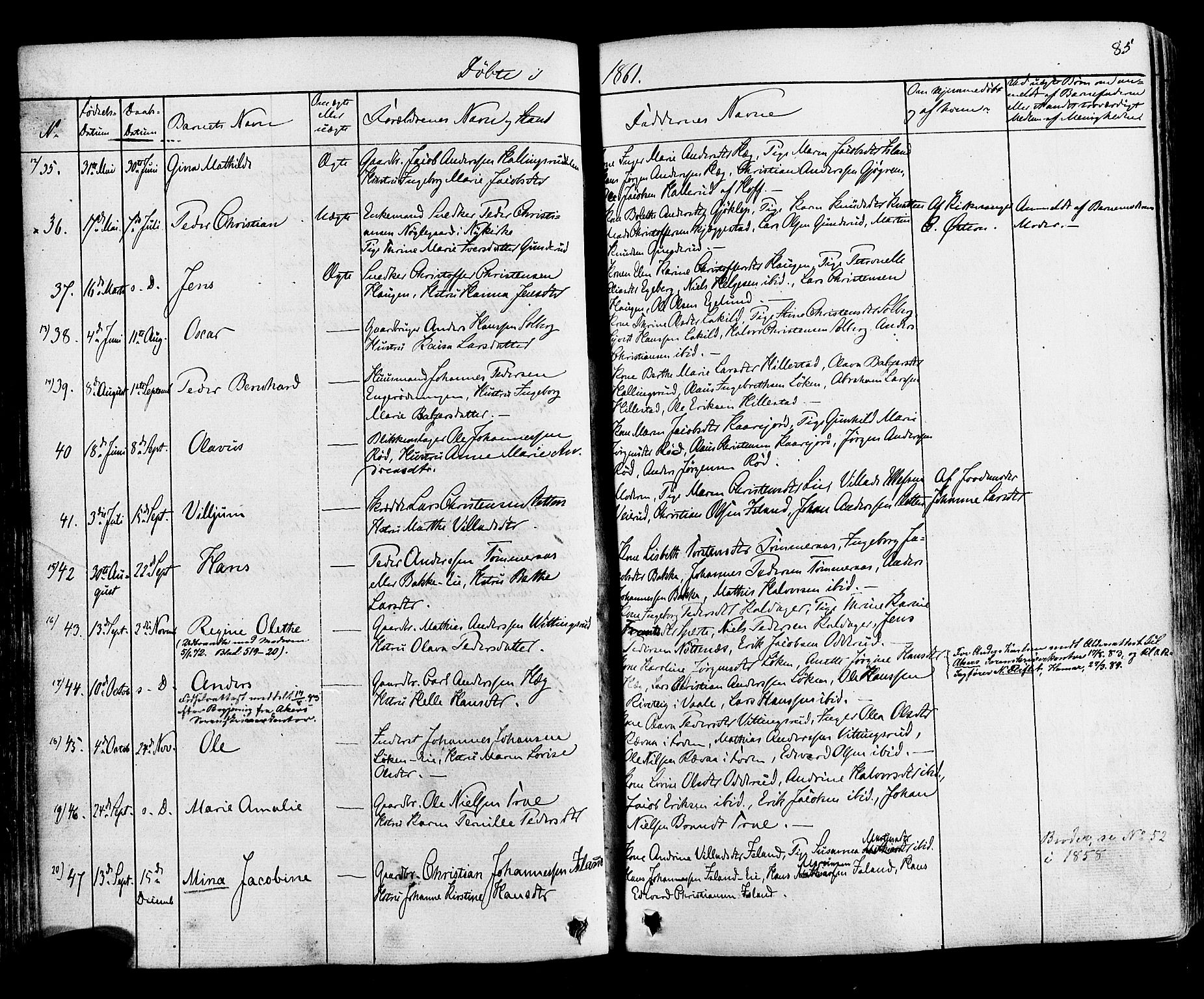 Botne kirkebøker, SAKO/A-340/F/Fa/L0006: Parish register (official) no. I 6, 1836-1877, p. 85