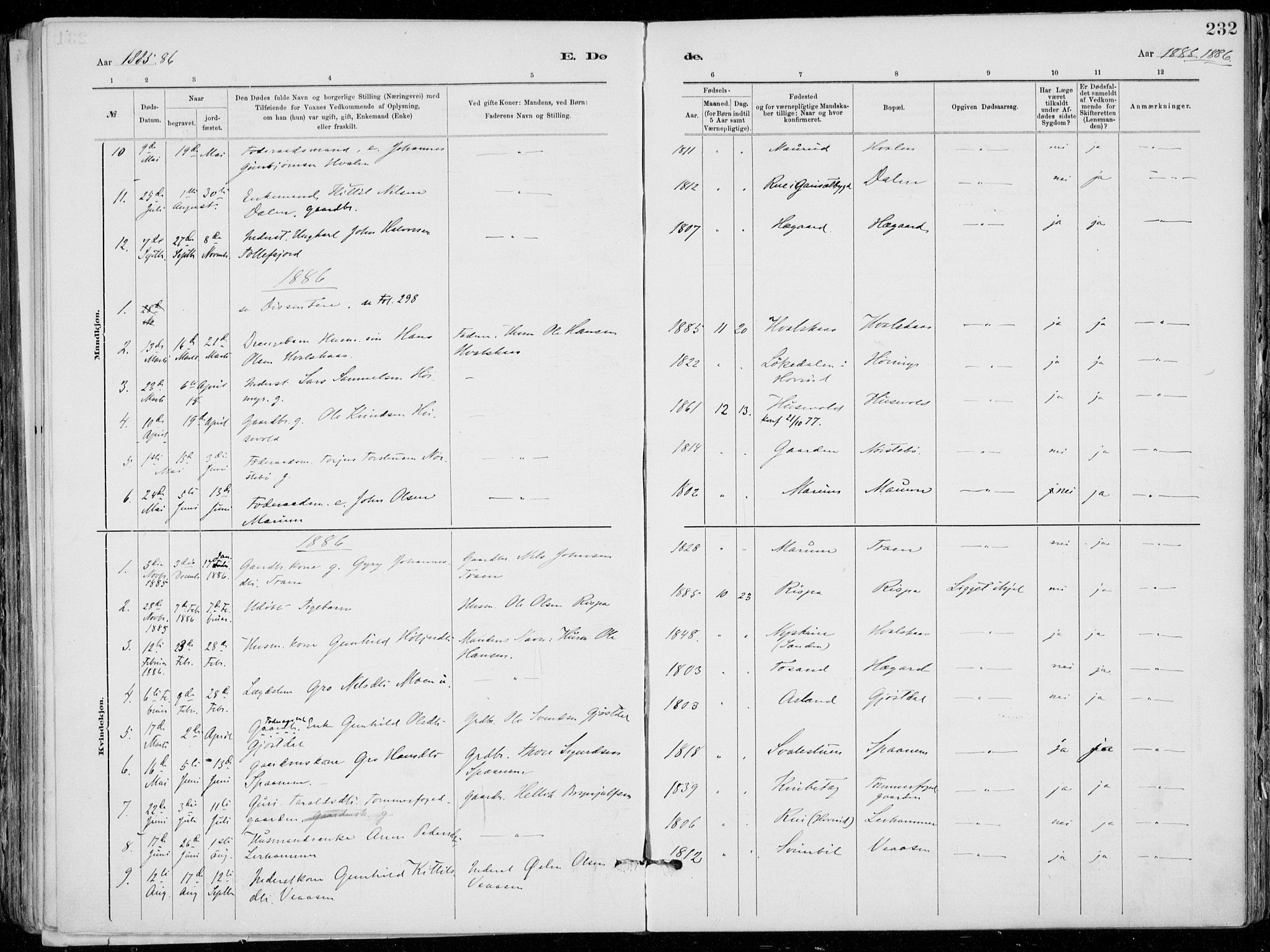 Tinn kirkebøker, SAKO/A-308/F/Fa/L0007: Parish register (official) no. I 7, 1878-1922, p. 232