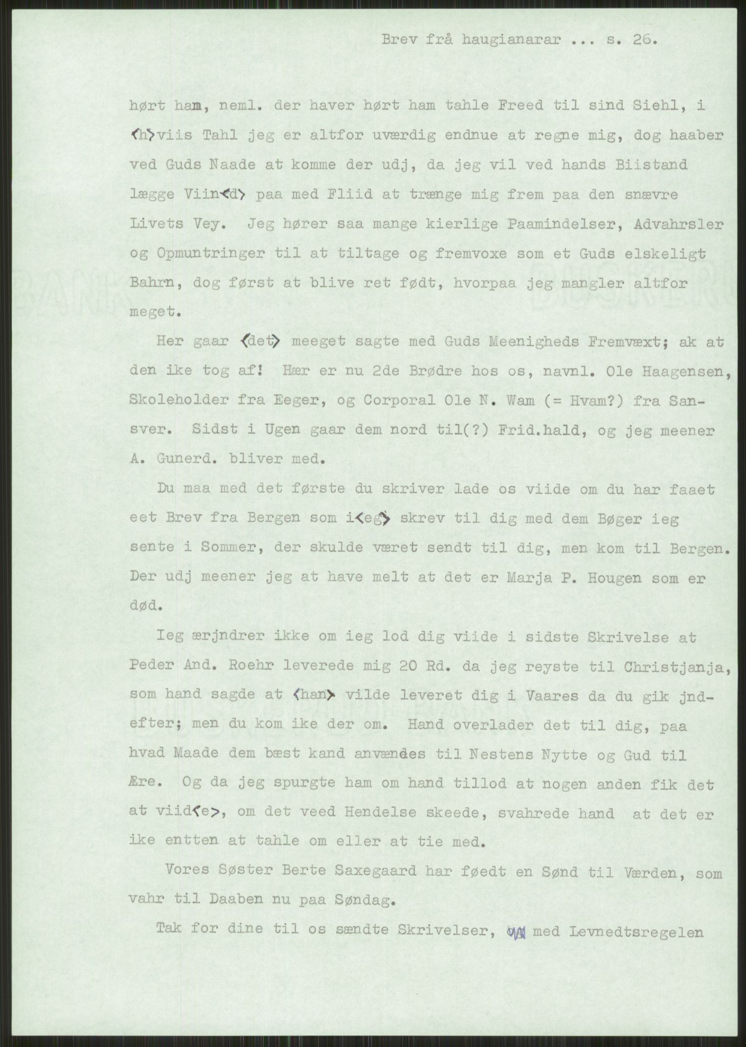 Samlinger til kildeutgivelse, Haugianerbrev, AV/RA-EA-6834/F/L0001: Haugianerbrev I: 1760-1804, 1760-1804, p. 26