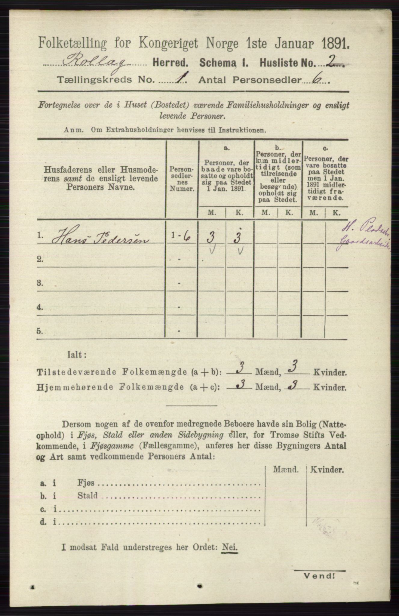 RA, 1891 census for 0632 Rollag, 1891, p. 18