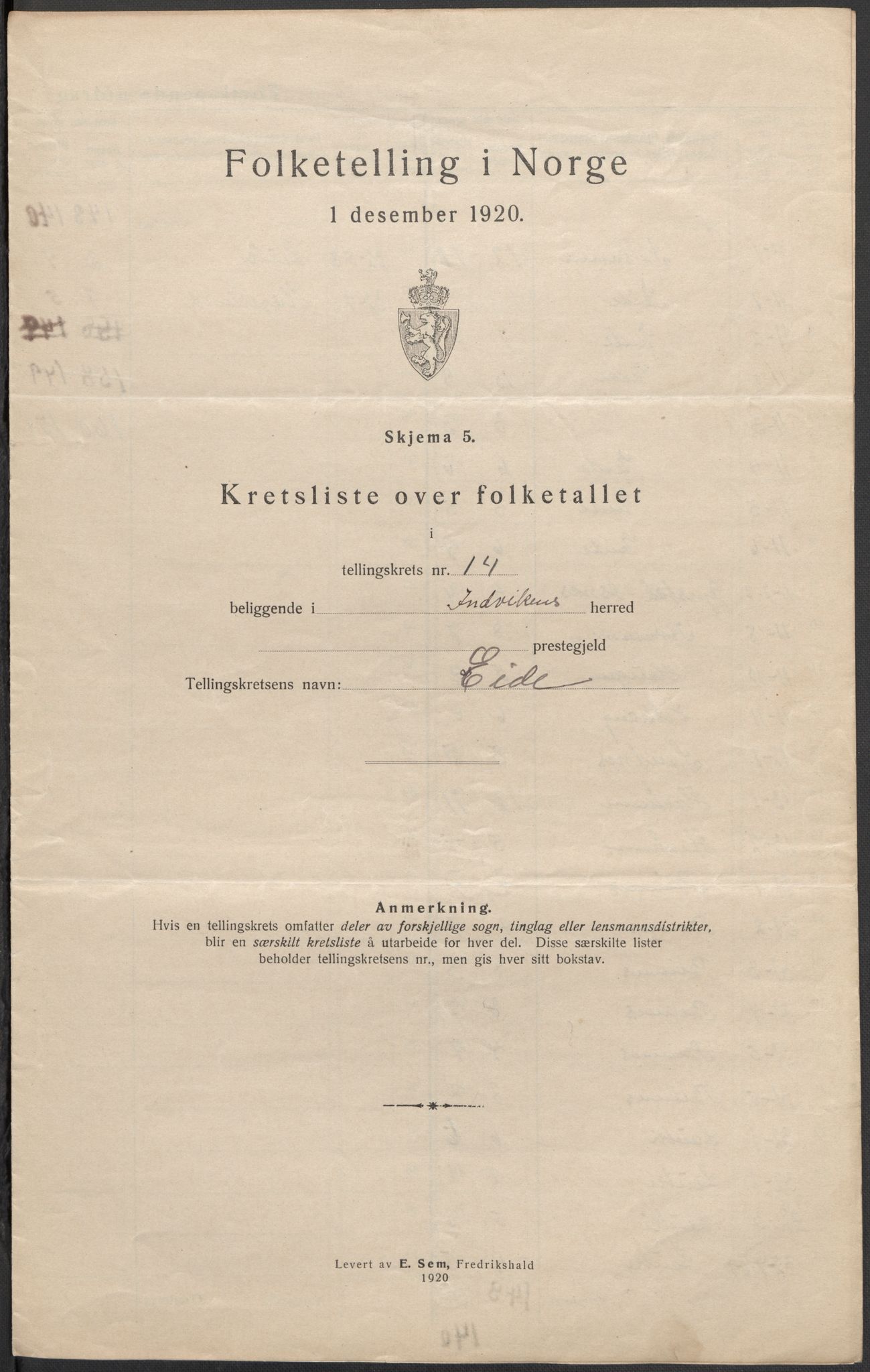 SAB, 1920 census for Innvik, 1920, p. 44