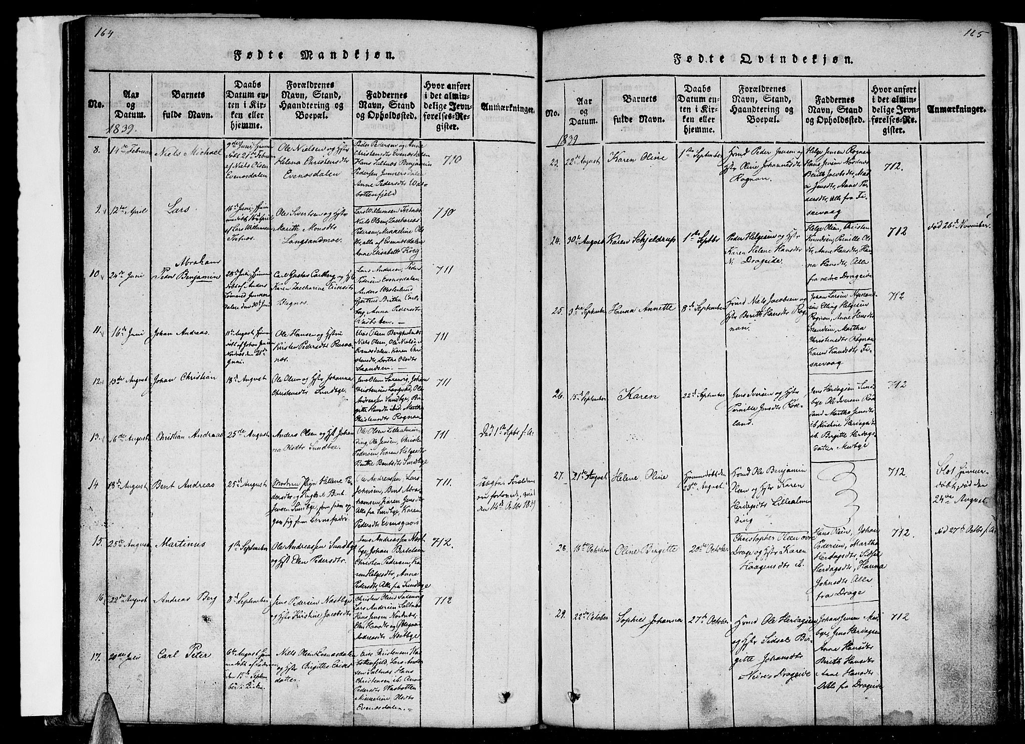 Ministerialprotokoller, klokkerbøker og fødselsregistre - Nordland, AV/SAT-A-1459/847/L0665: Parish register (official) no. 847A05, 1818-1841, p. 164-165