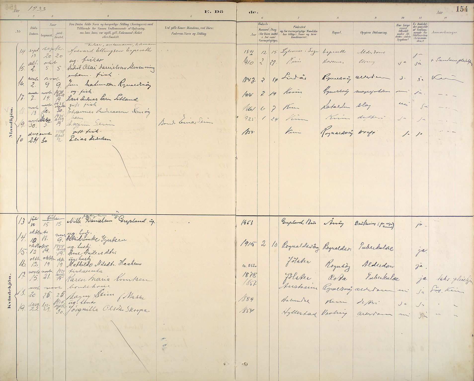 Kinn sokneprestembete, SAB/A-80801/H/Haa/Haab/L0011: Parish register (official) no. B 11, 1886-1936, p. 154