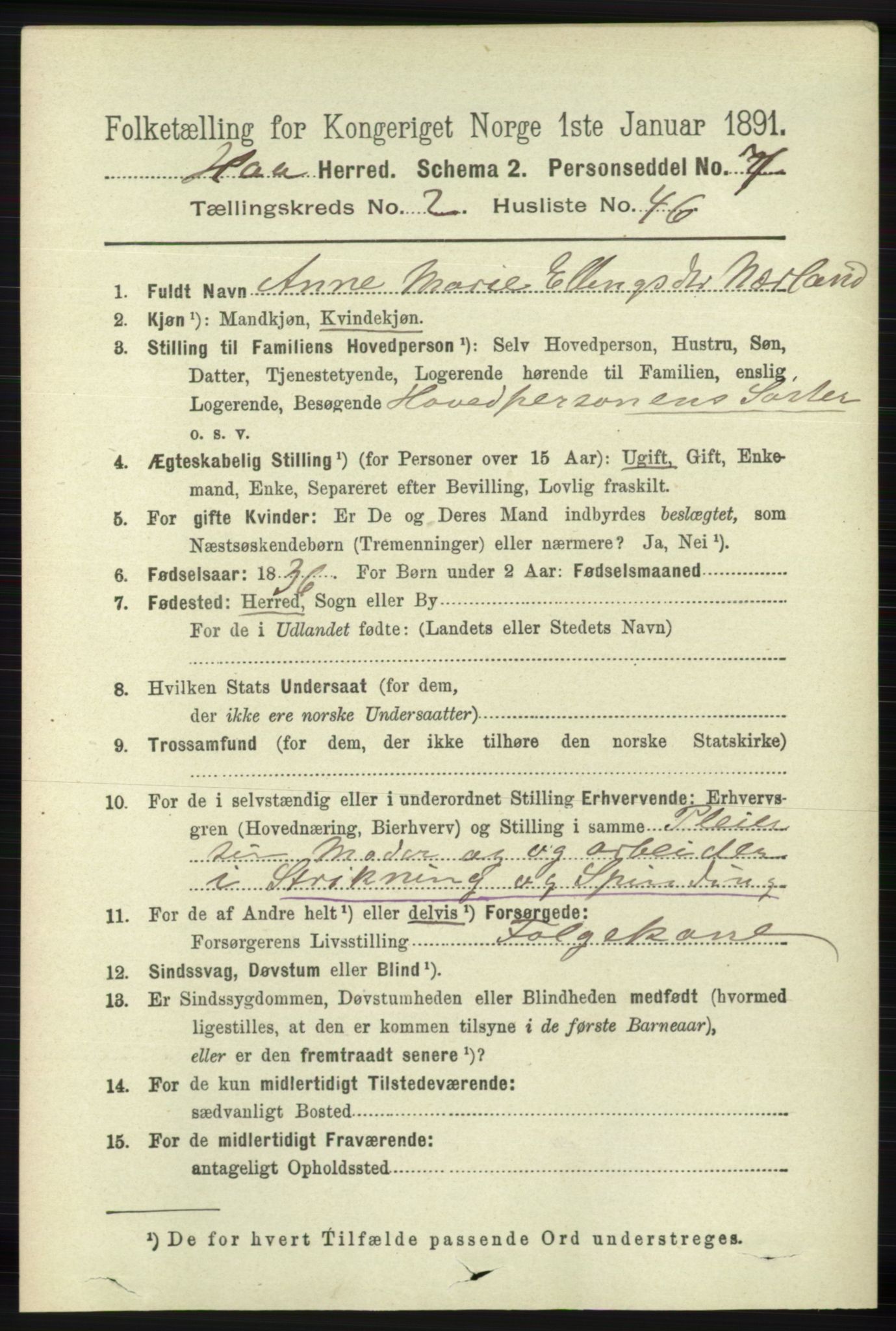 RA, 1891 census for 1119 Hå, 1891, p. 644