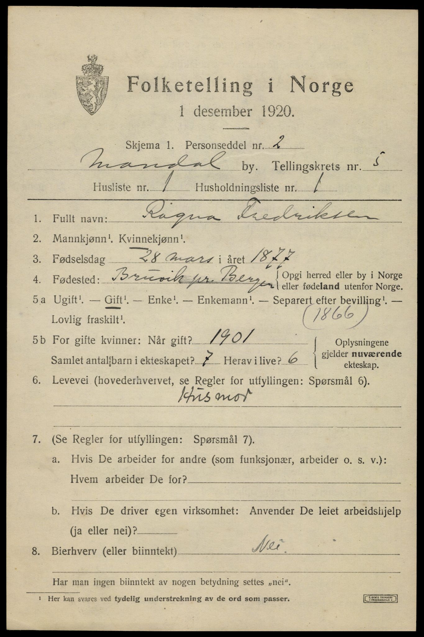 SAK, 1920 census for Mandal, 1920, p. 8203