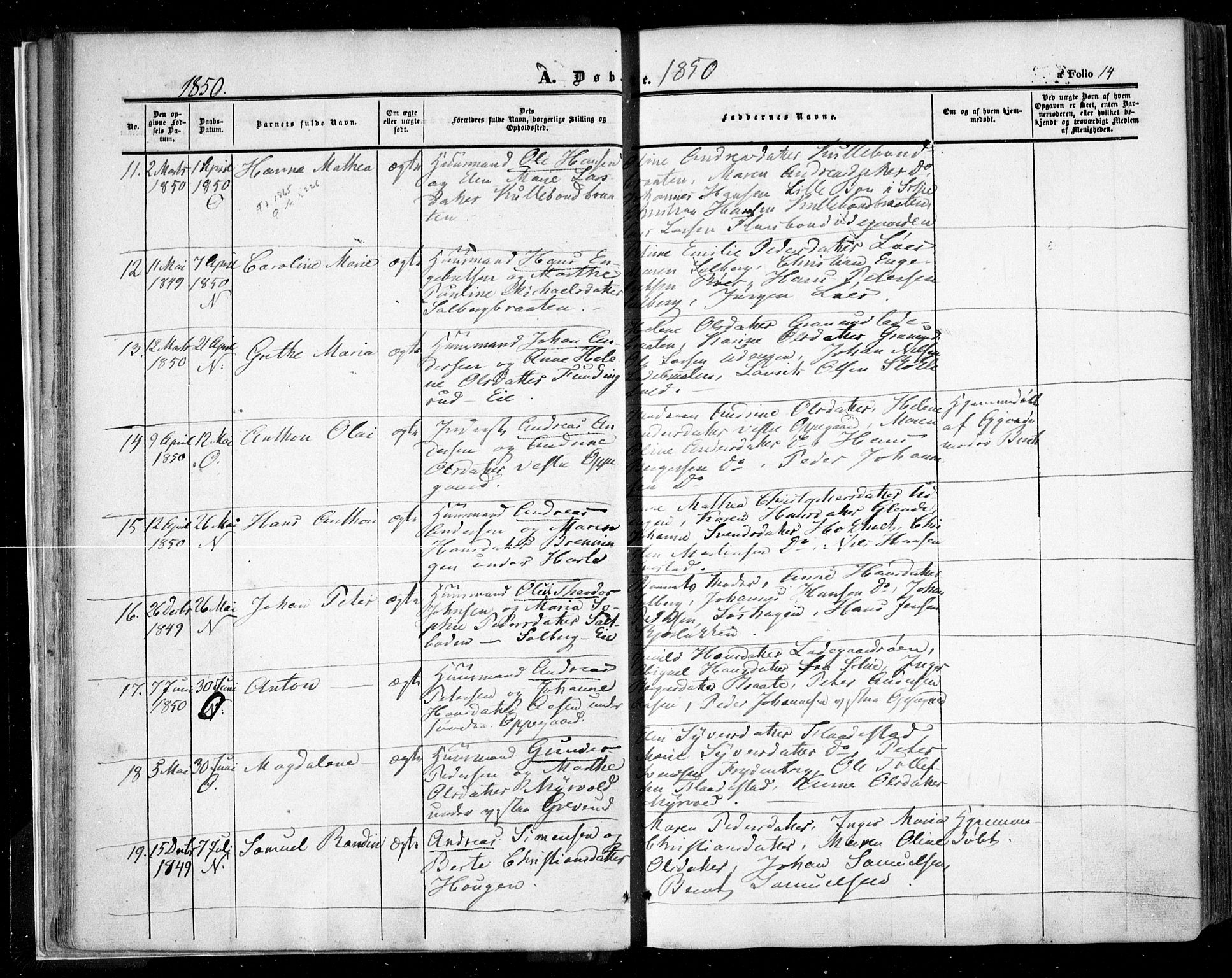 Nesodden prestekontor Kirkebøker, SAO/A-10013/F/Fa/L0007: Parish register (official) no. I 7, 1848-1868, p. 14