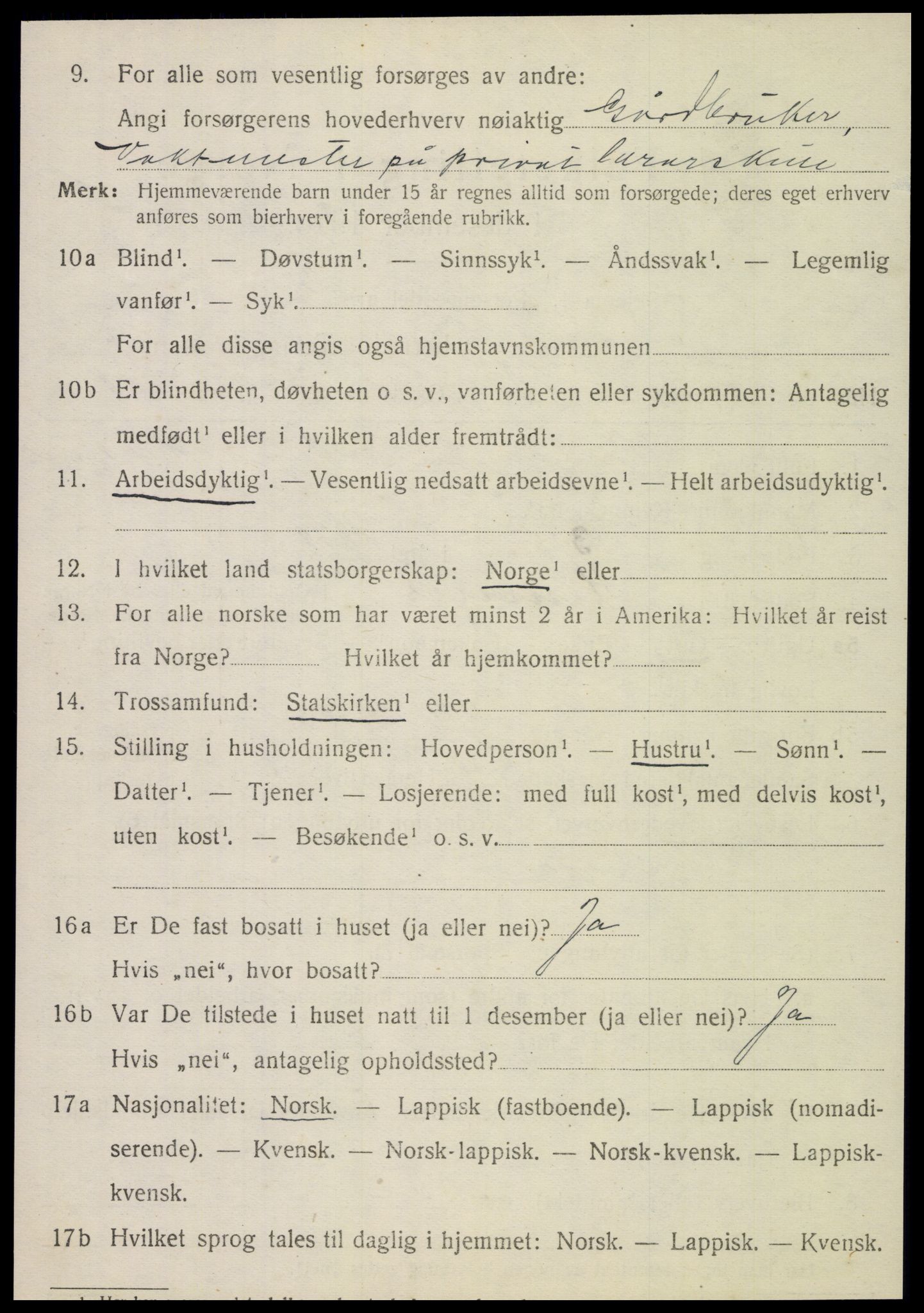 SAT, 1920 census for Nesna, 1920, p. 5198