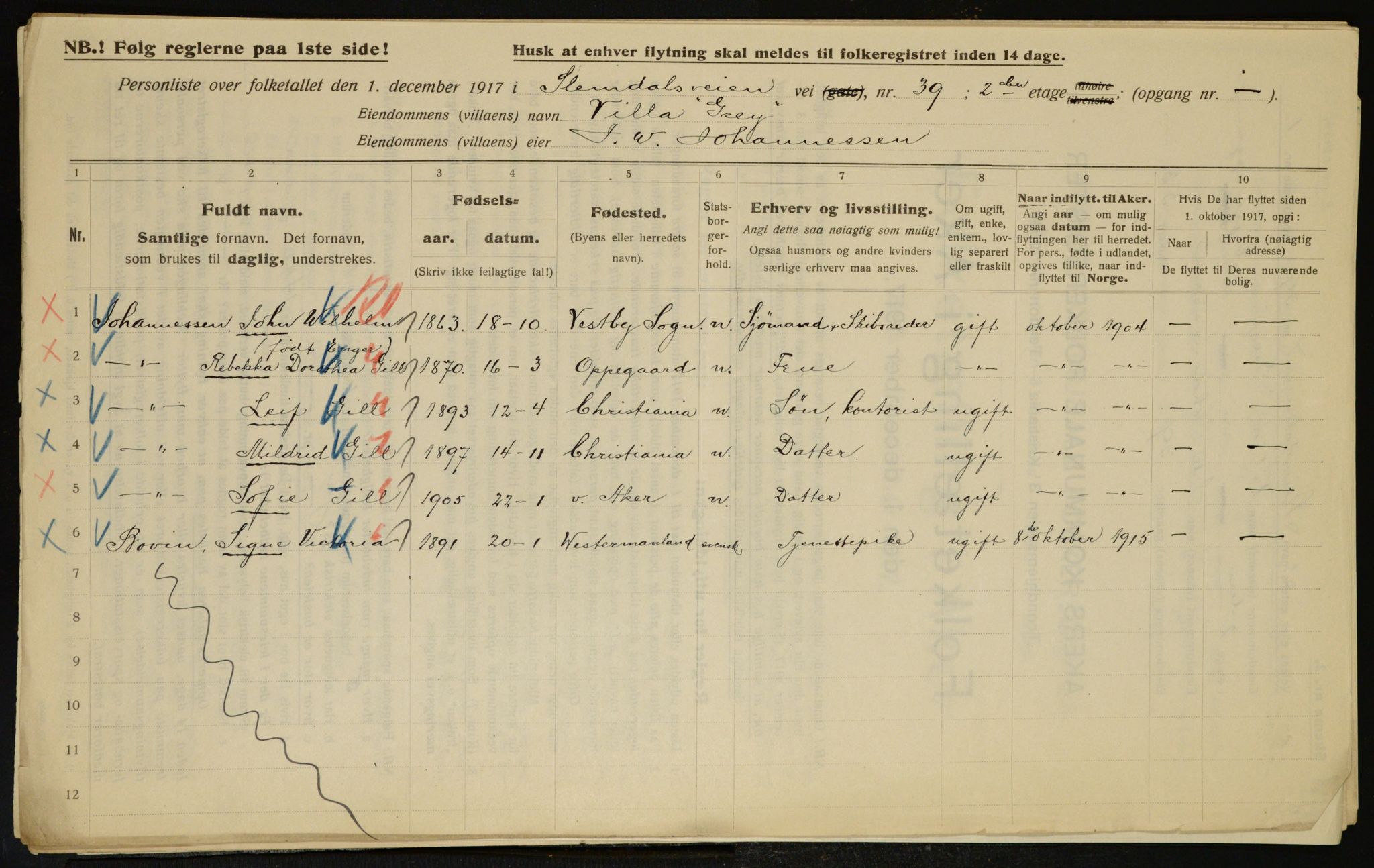 OBA, Municipal Census 1917 for Aker, 1917, p. 9603