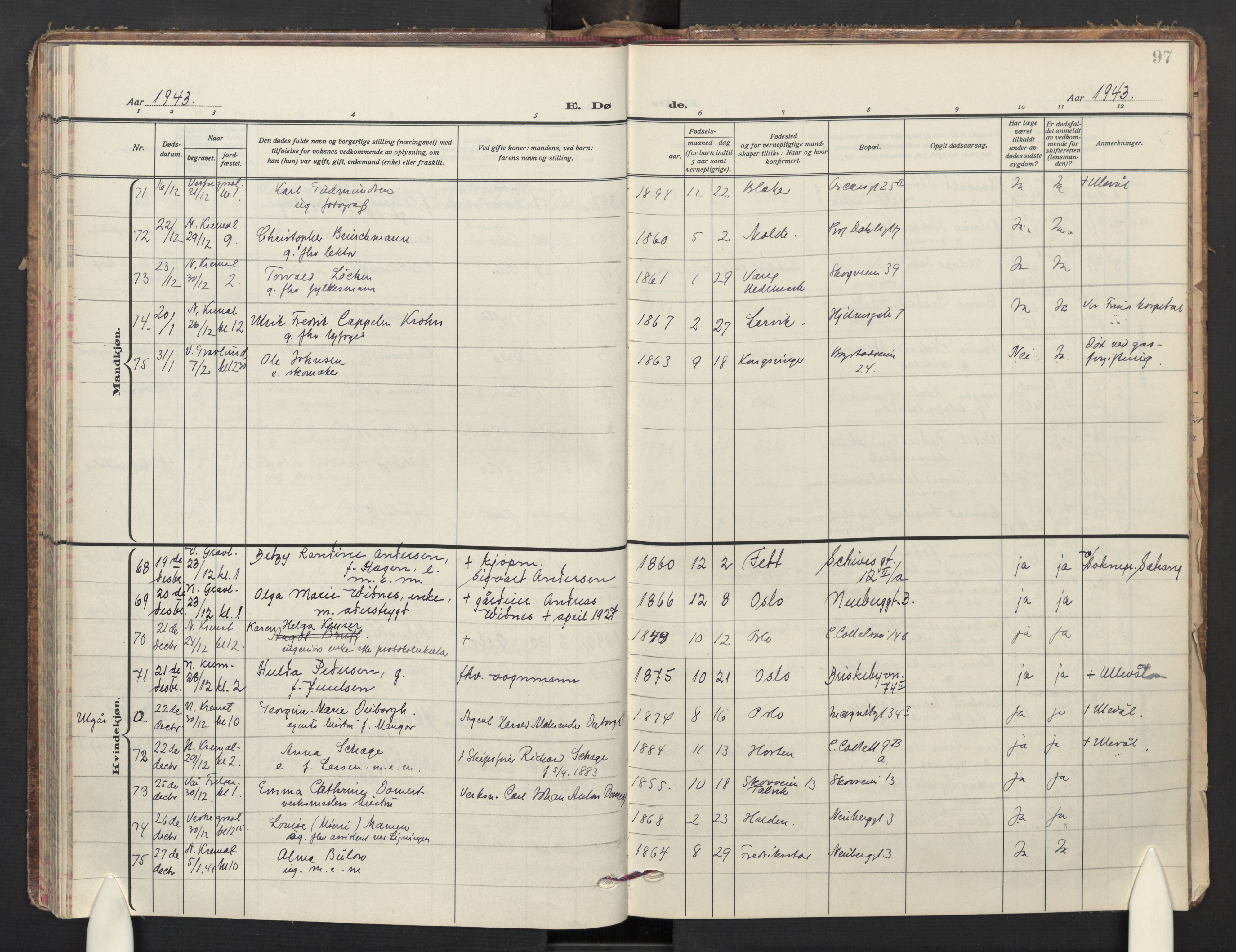 Uranienborg prestekontor Kirkebøker, AV/SAO-A-10877/F/Fa/L0018: Parish register (official) no. I 18, 1936-1948, p. 97