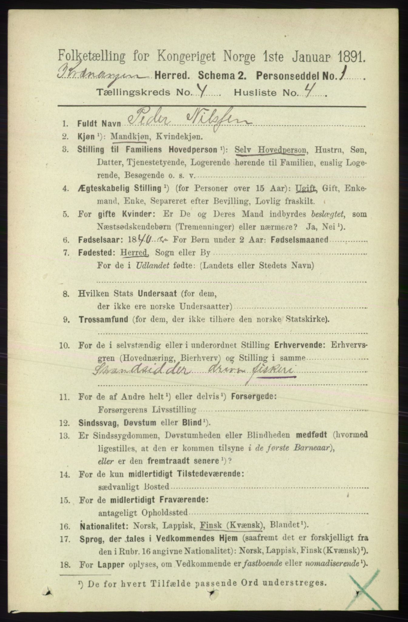 RA, 1891 census for 1943 Kvænangen, 1891, p. 1557