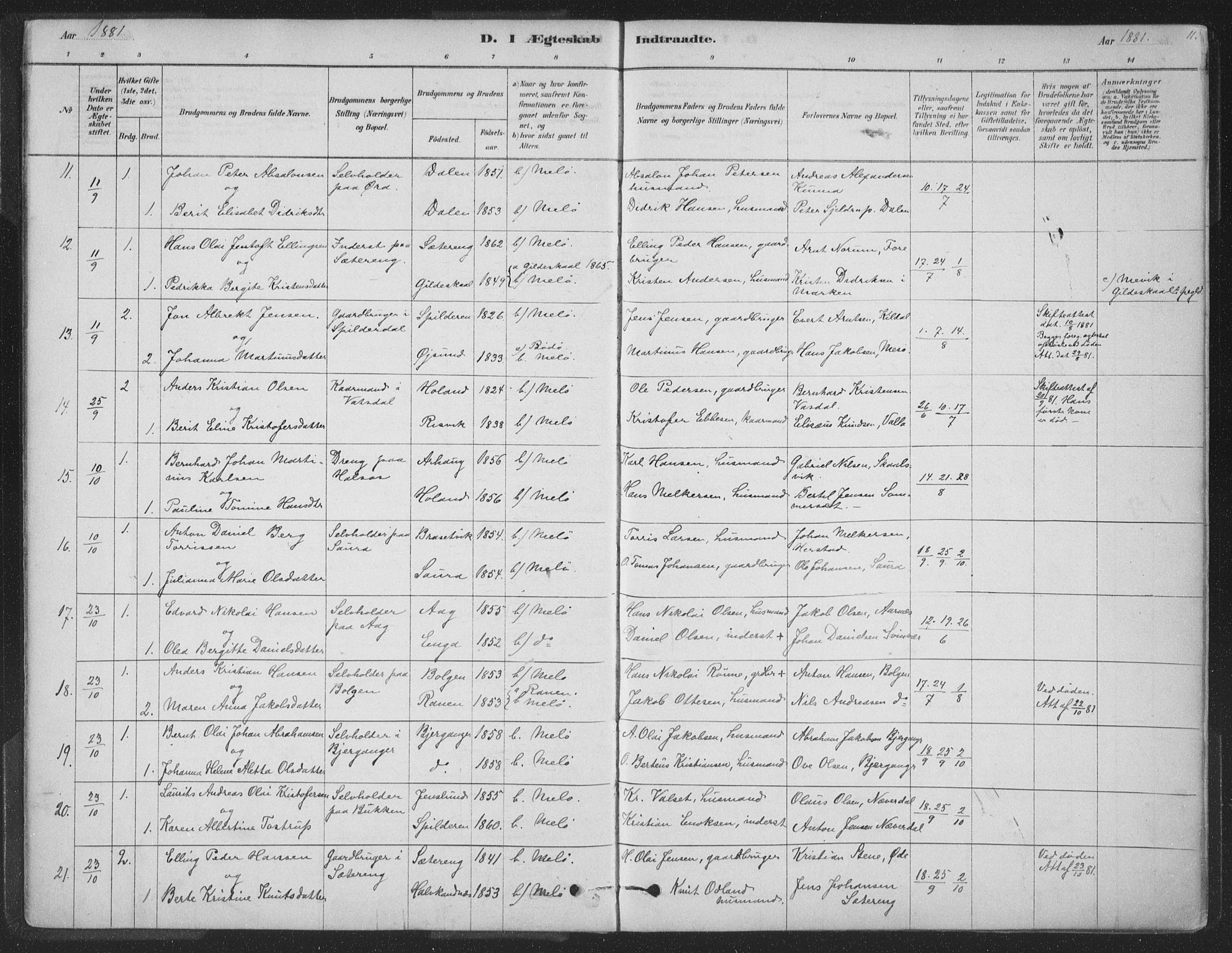 Ministerialprotokoller, klokkerbøker og fødselsregistre - Nordland, AV/SAT-A-1459/843/L0627: Parish register (official) no. 843A02, 1878-1908, p. 11