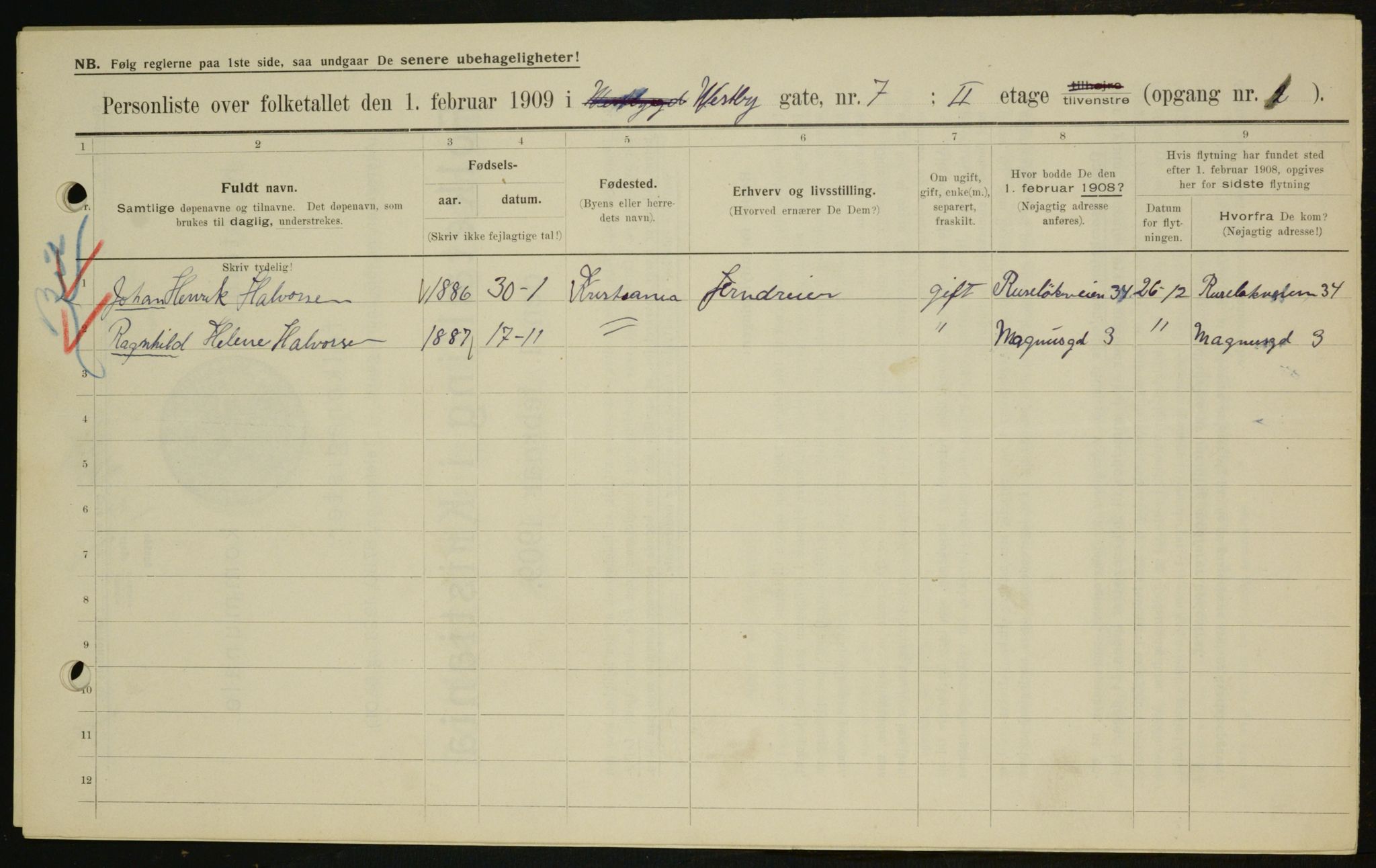 OBA, Municipal Census 1909 for Kristiania, 1909, p. 90533