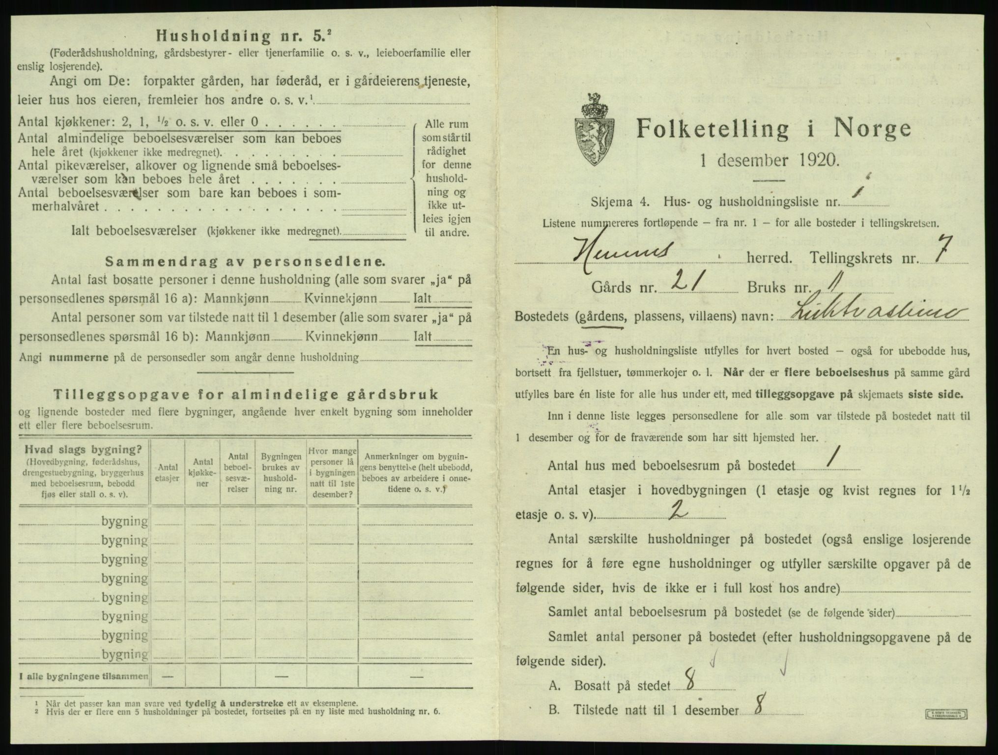 SAT, 1920 census for Hemnes, 1920, p. 1054