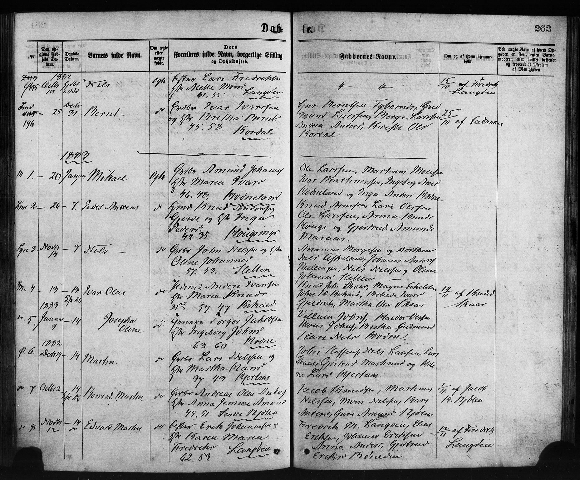 Lindås Sokneprestembete, SAB/A-76701/H/Haa: Parish register (official) no. A 18, 1869-1885, p. 262