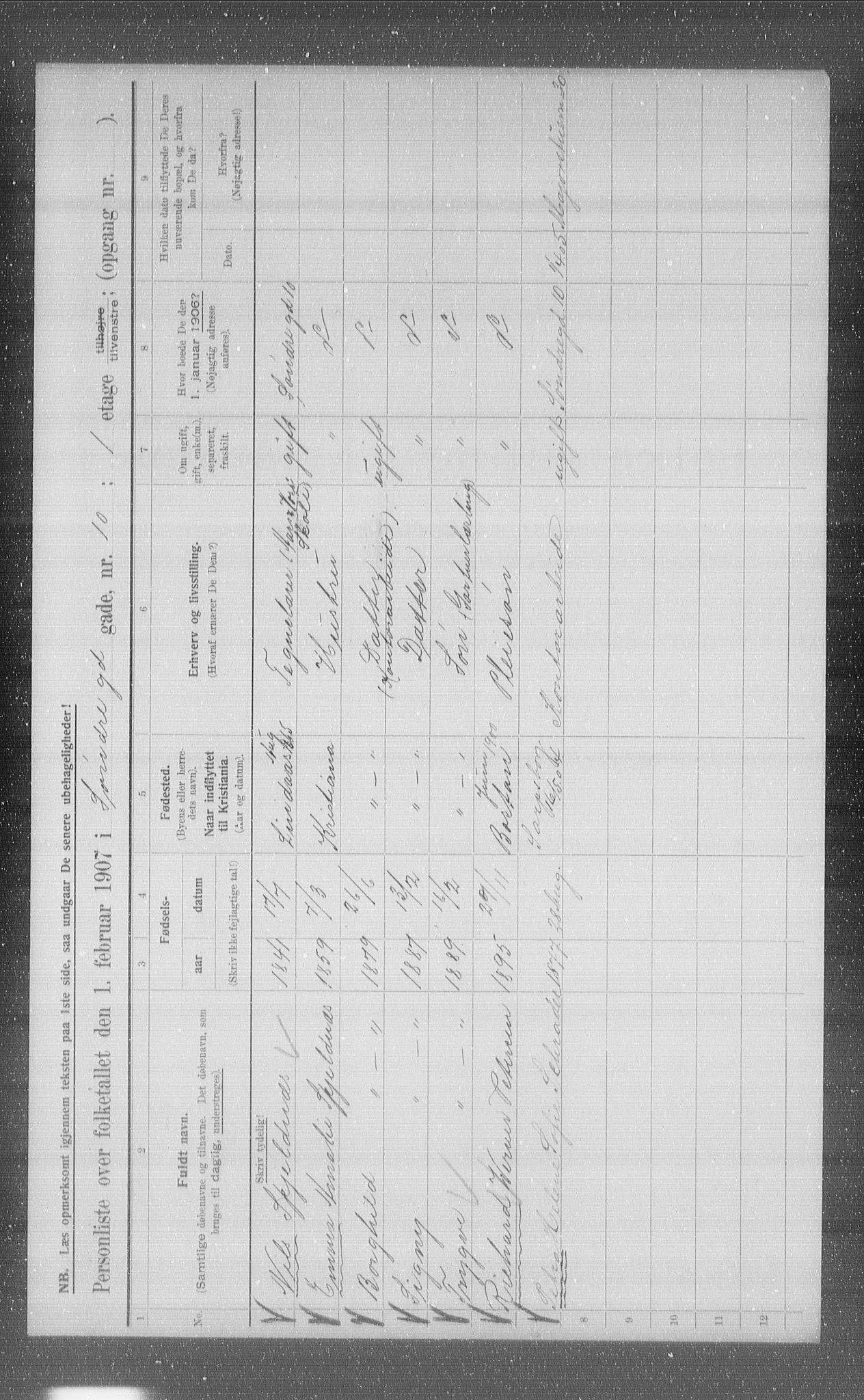 OBA, Municipal Census 1907 for Kristiania, 1907, p. 54121