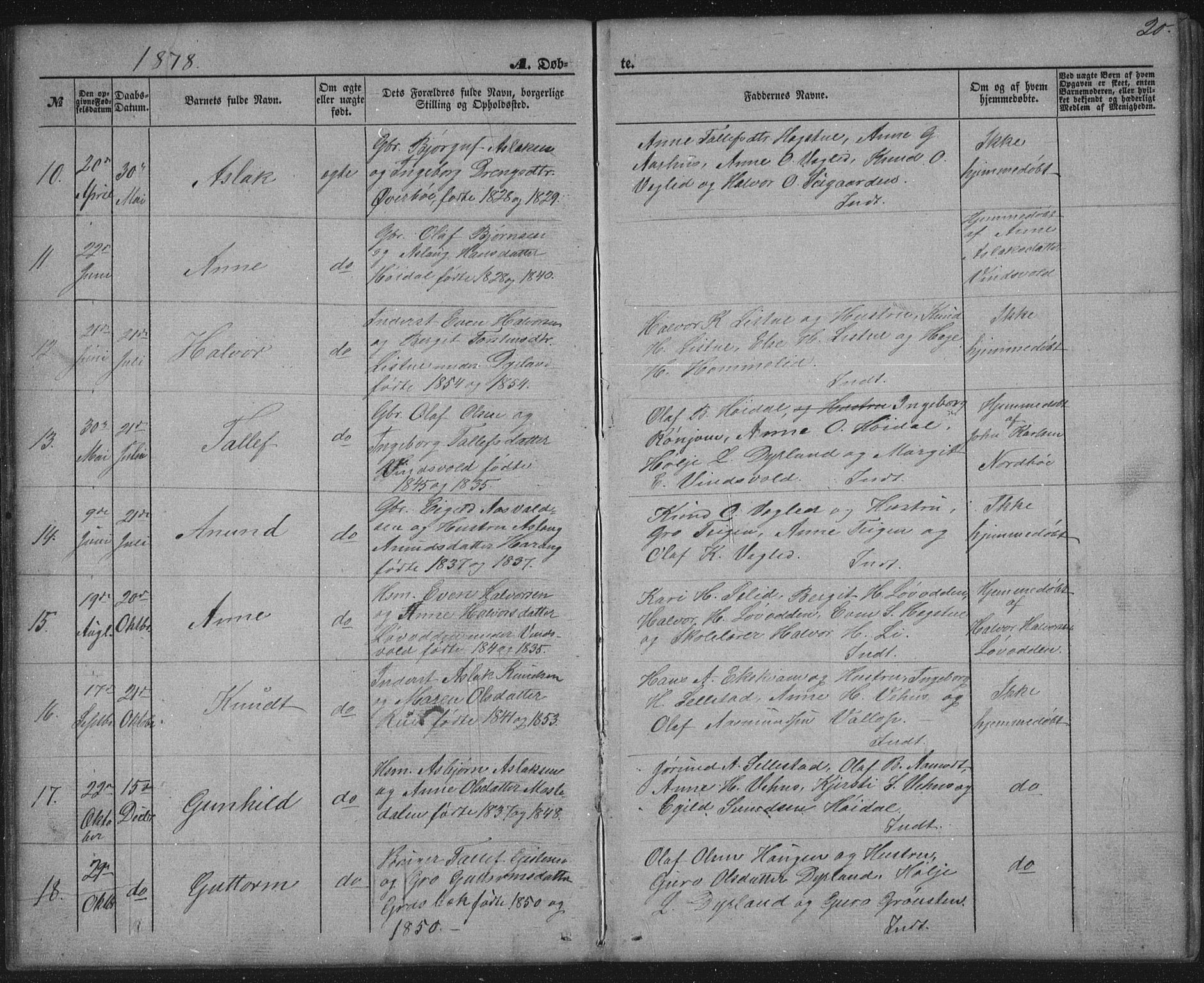 Seljord kirkebøker, AV/SAKO-A-20/G/Gc/L0002: Parish register (copy) no. III 2, 1872-1886, p. 20