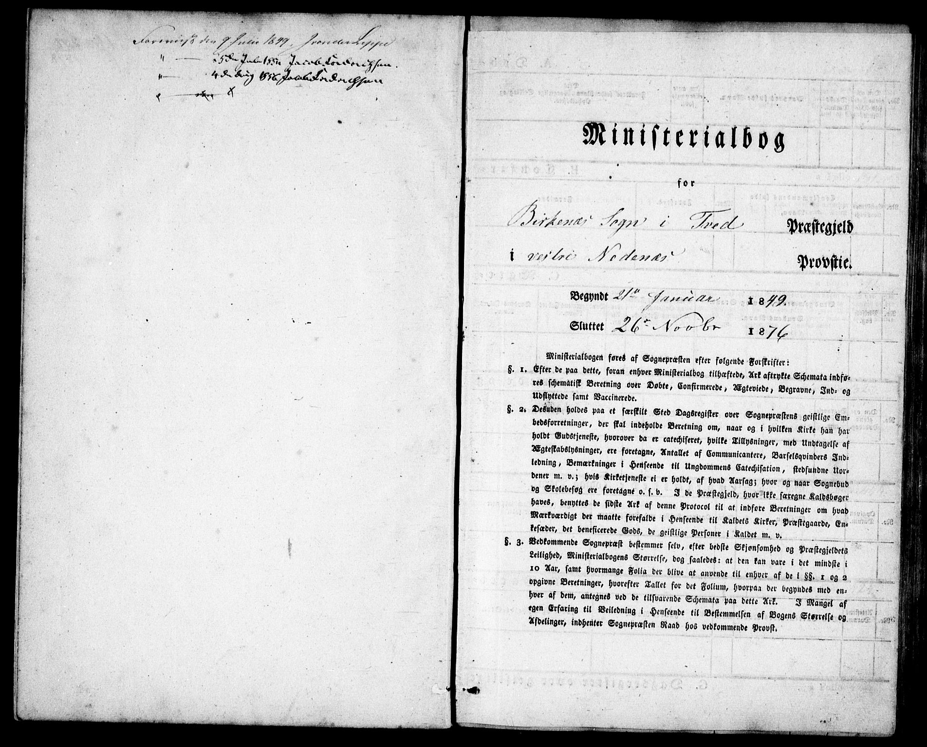 Birkenes sokneprestkontor, SAK/1111-0004/F/Fb/L0002: Parish register (copy) no. B 2, 1849-1876