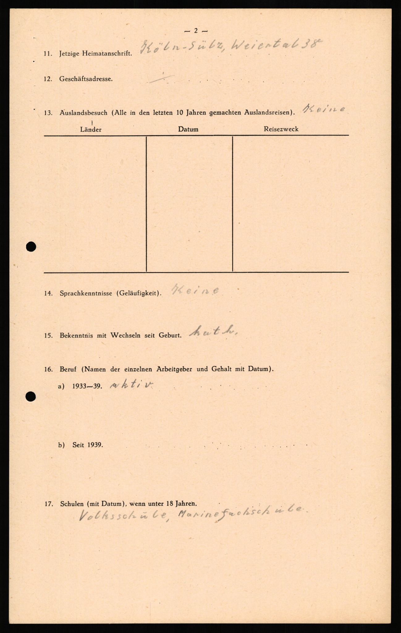 Forsvaret, Forsvarets overkommando II, AV/RA-RAFA-3915/D/Db/L0016: CI Questionaires. Tyske okkupasjonsstyrker i Norge. Tyskere., 1945-1946, p. 18