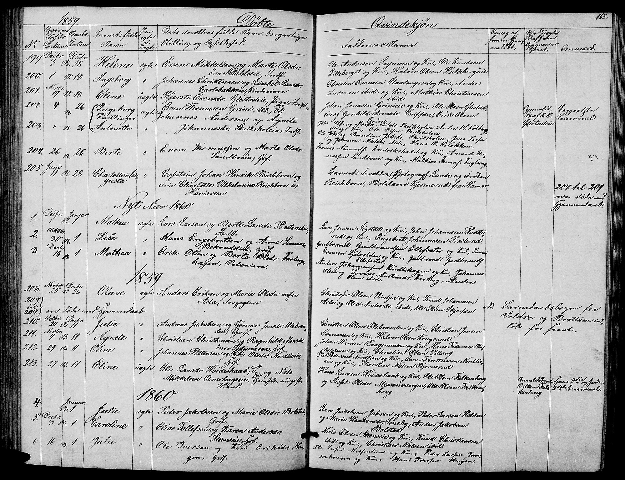 Ringsaker prestekontor, AV/SAH-PREST-014/L/La/L0006: Parish register (copy) no. 6, 1851-1860, p. 168