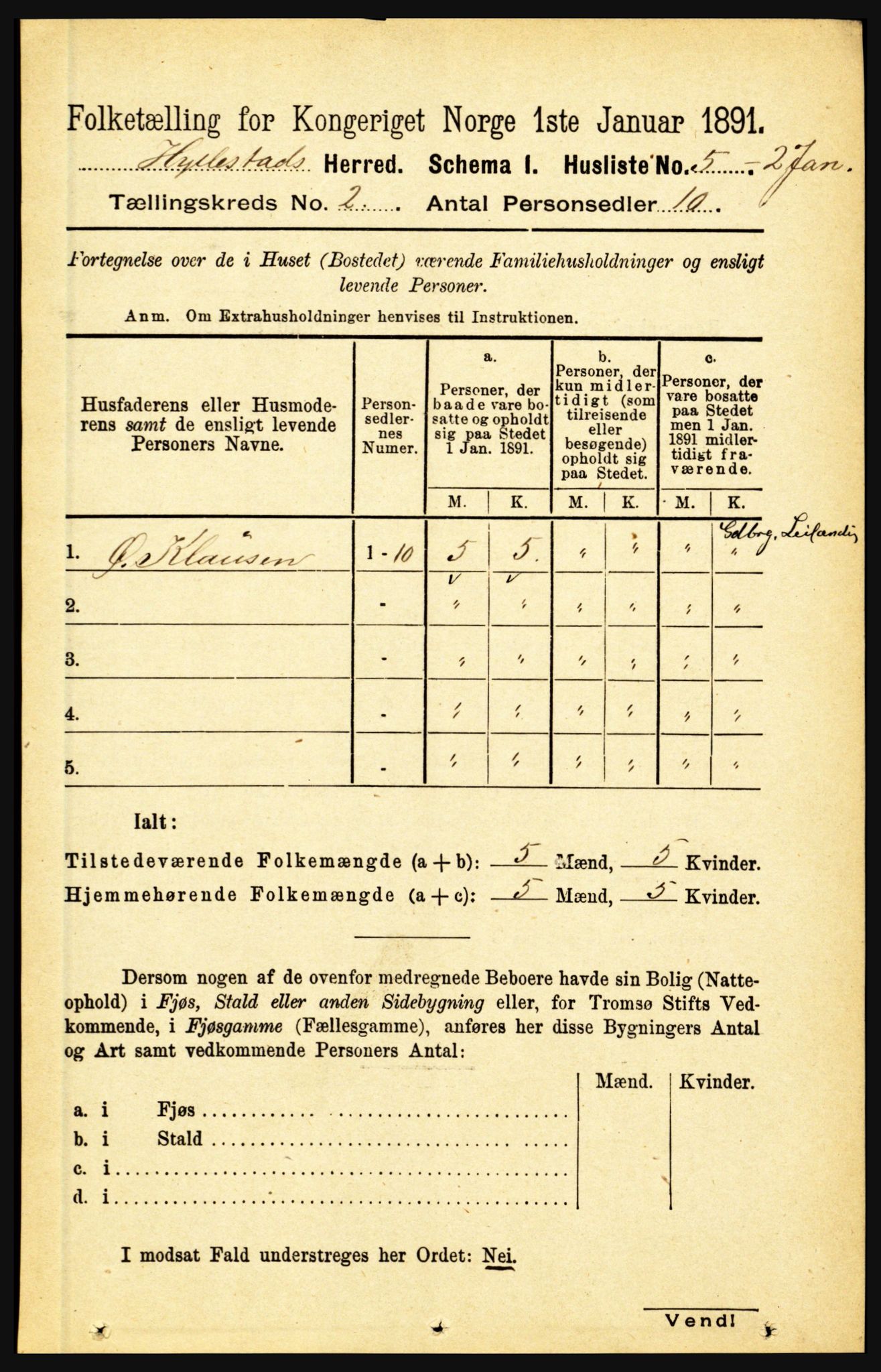 RA, 1891 census for 1413 Hyllestad, 1891, p. 125